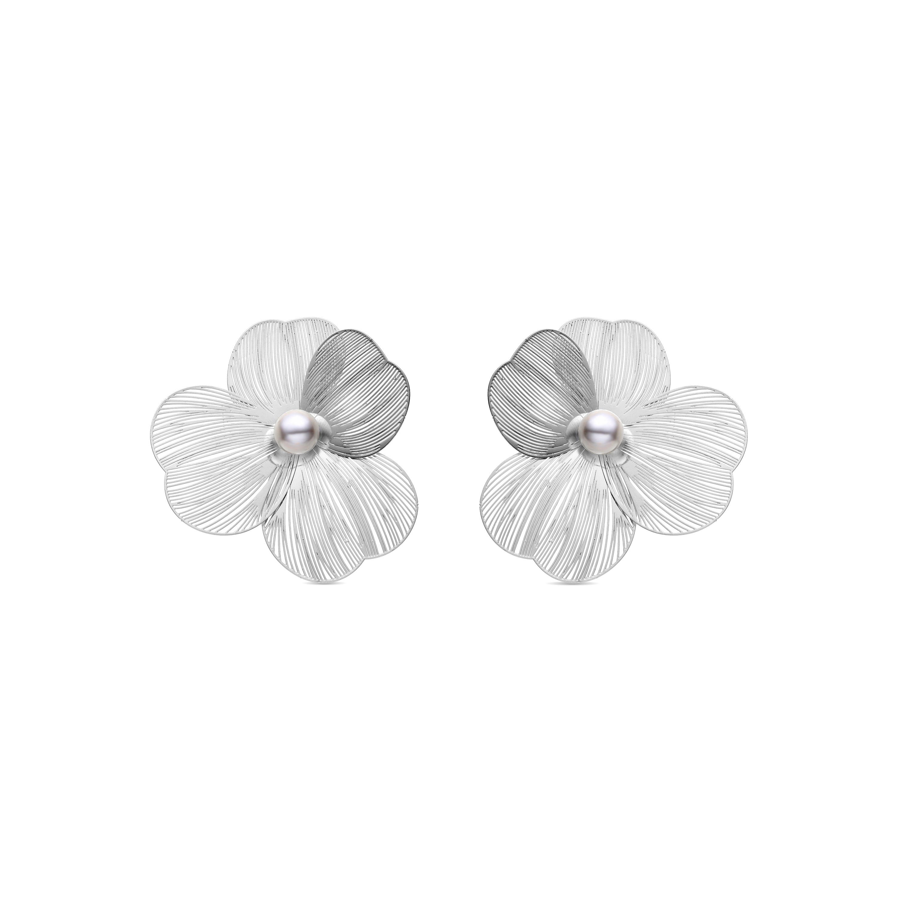 White Pearl Earrings with Rhodium Finish - Leina