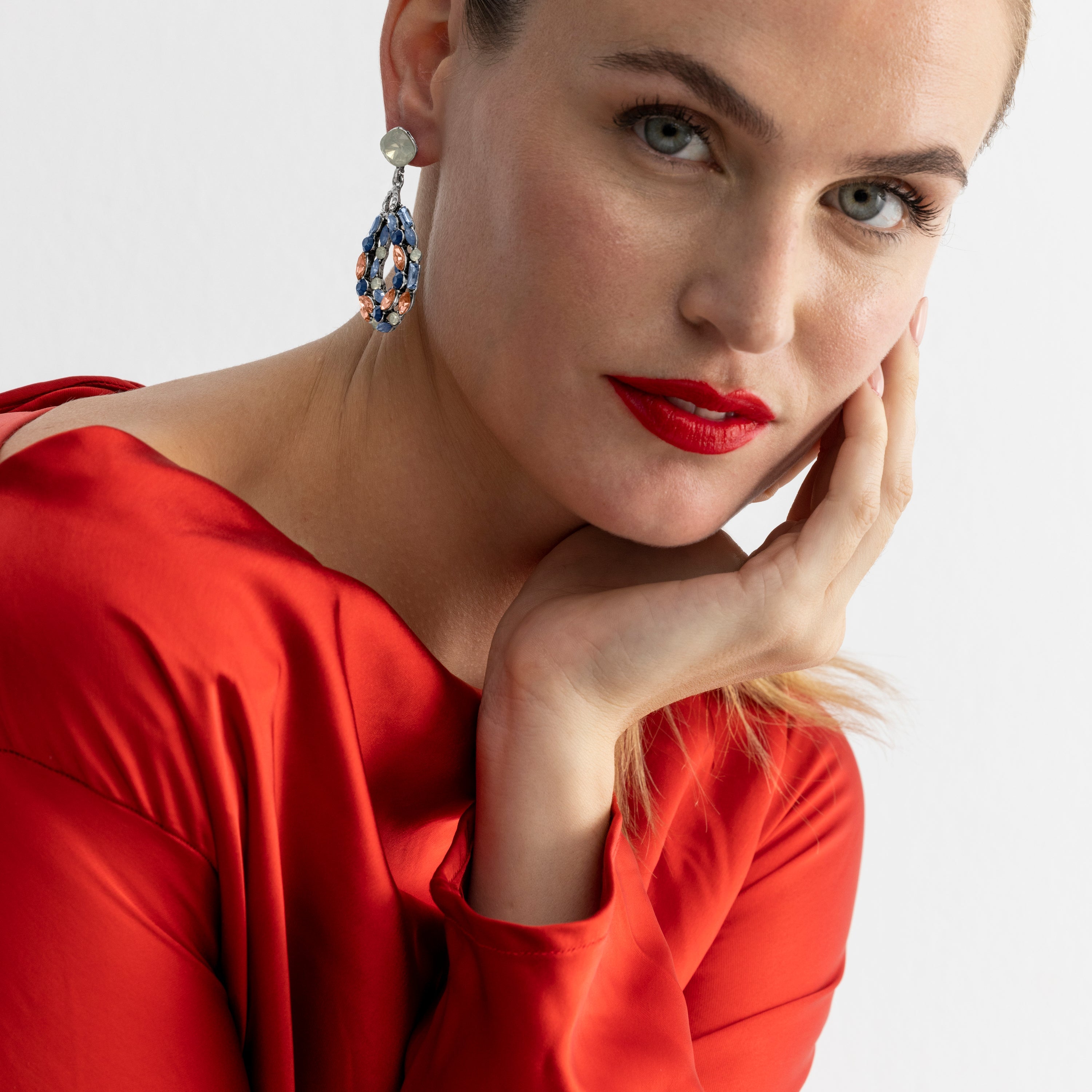 Multicolor Crystal Earrings in Silver Finish - Liodas