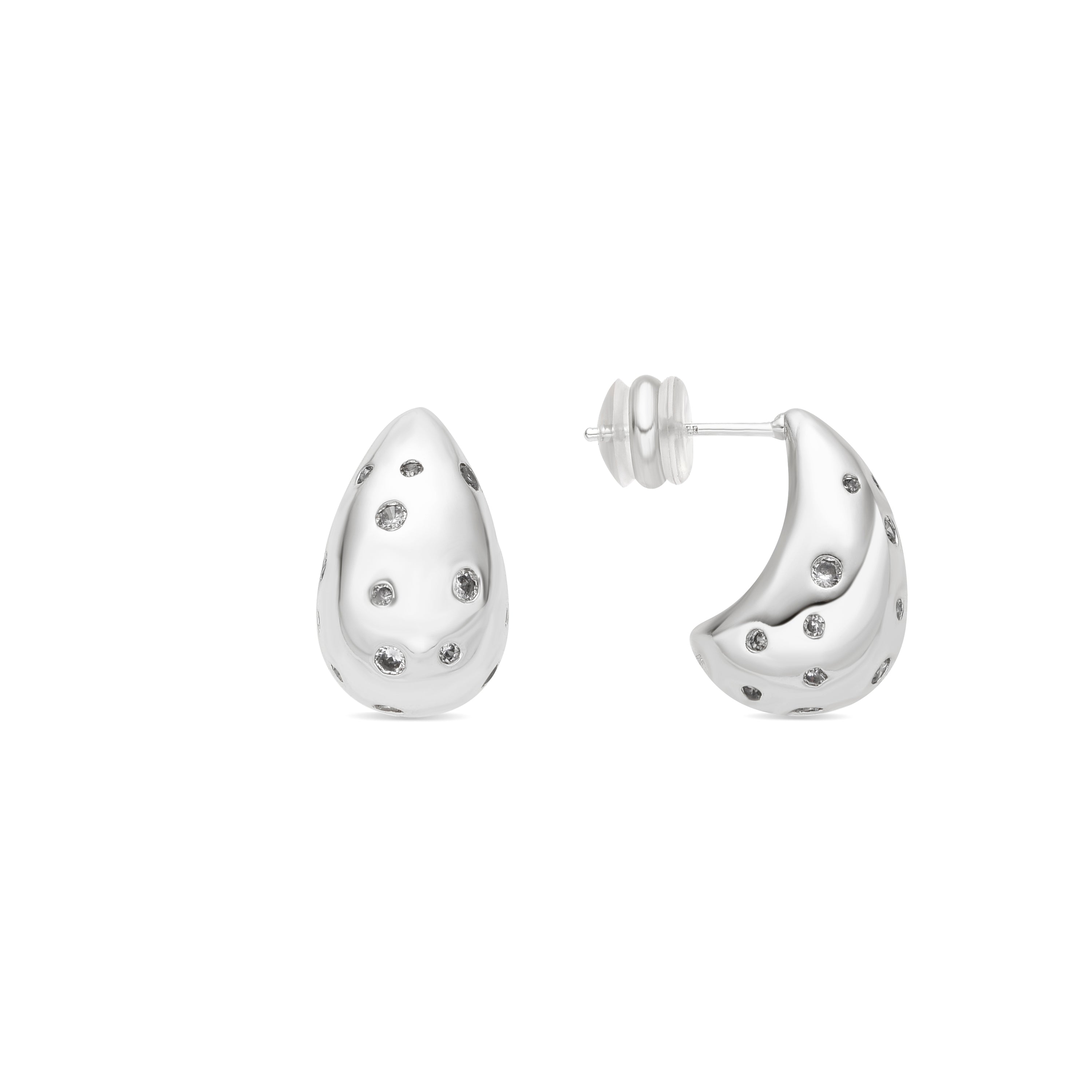 Silver-finished earrings with brilliant zirconia - Obow