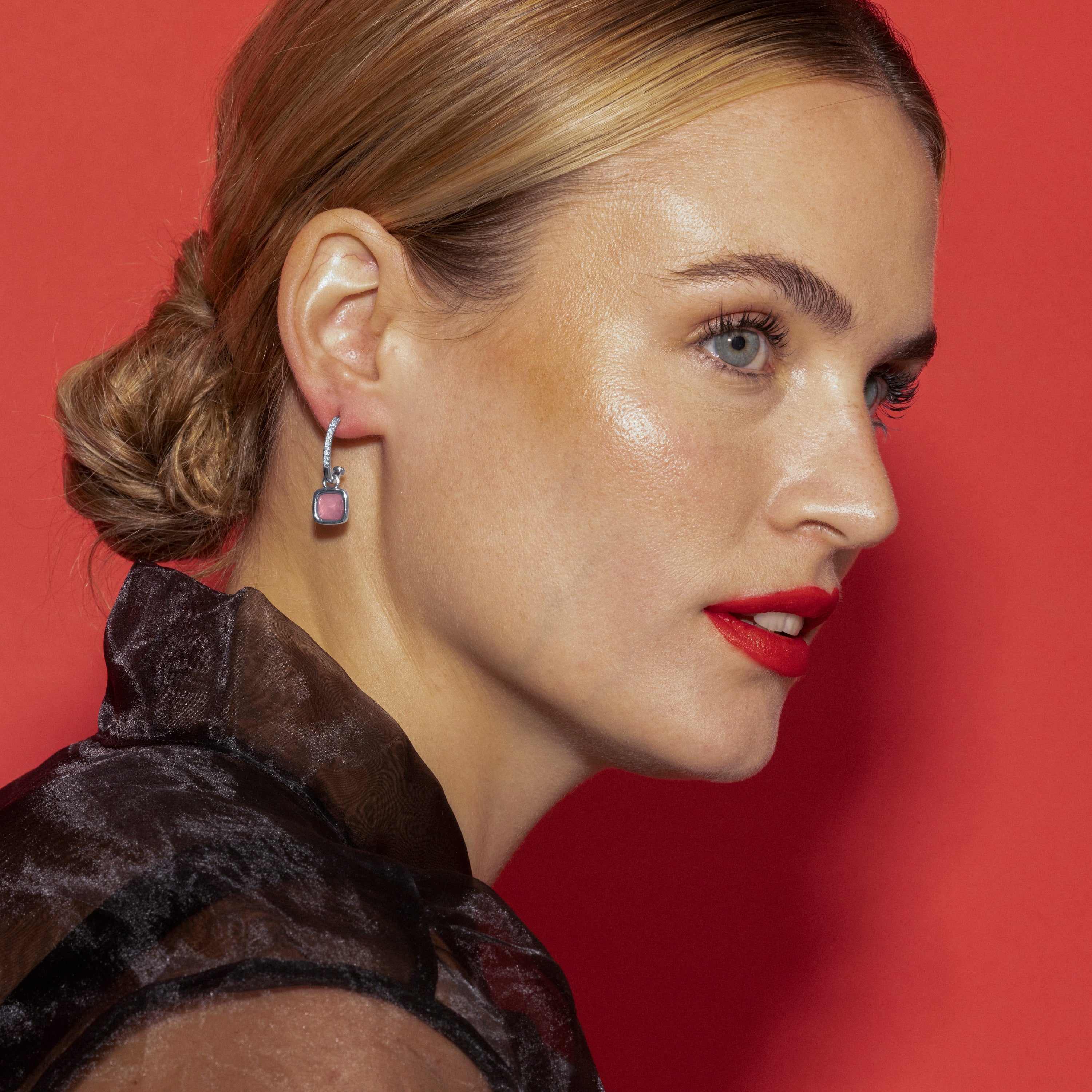 Pink Cotton Earrings with Rhodium Finish - Khan