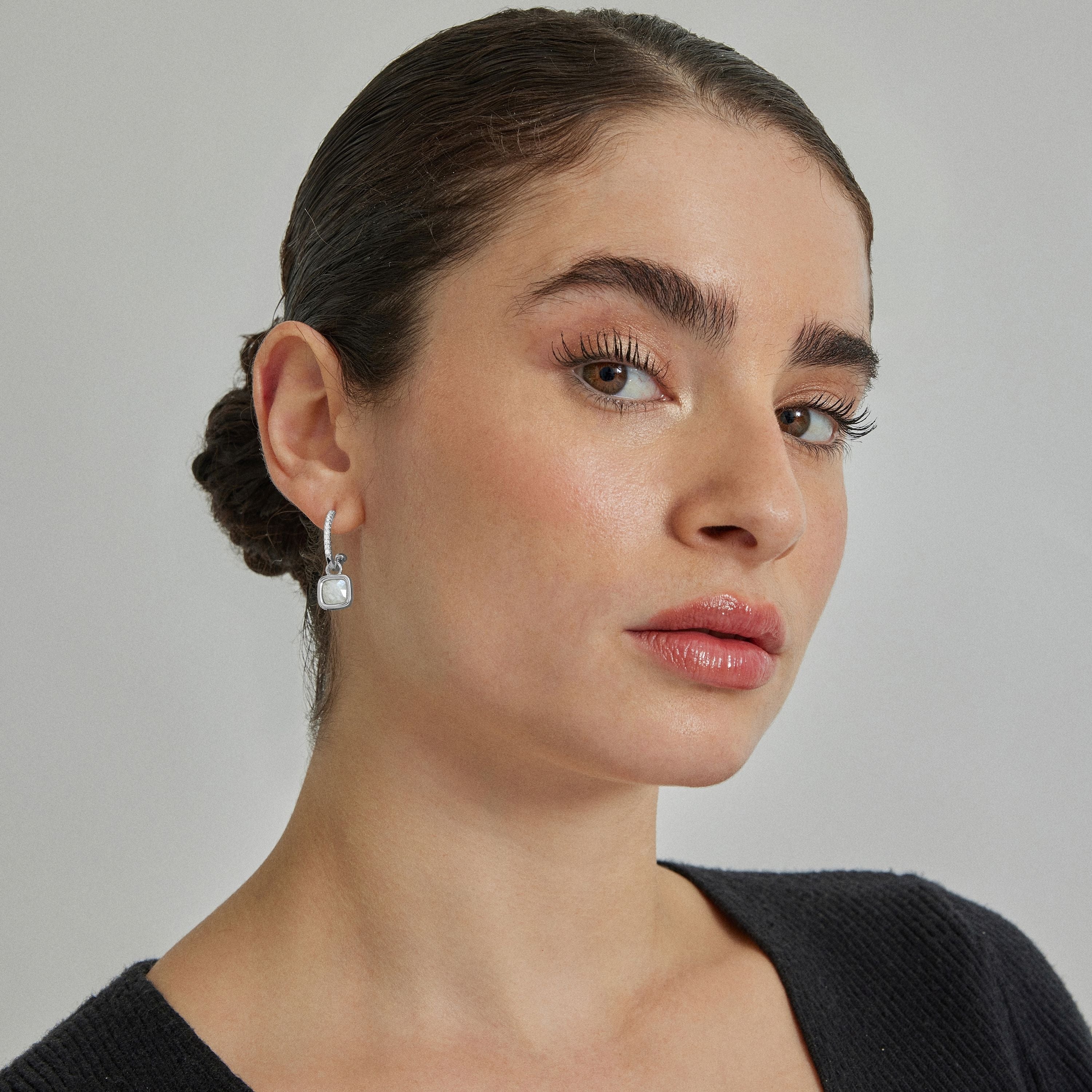 White Crystal Earrings with Rhodium Finish - Khan