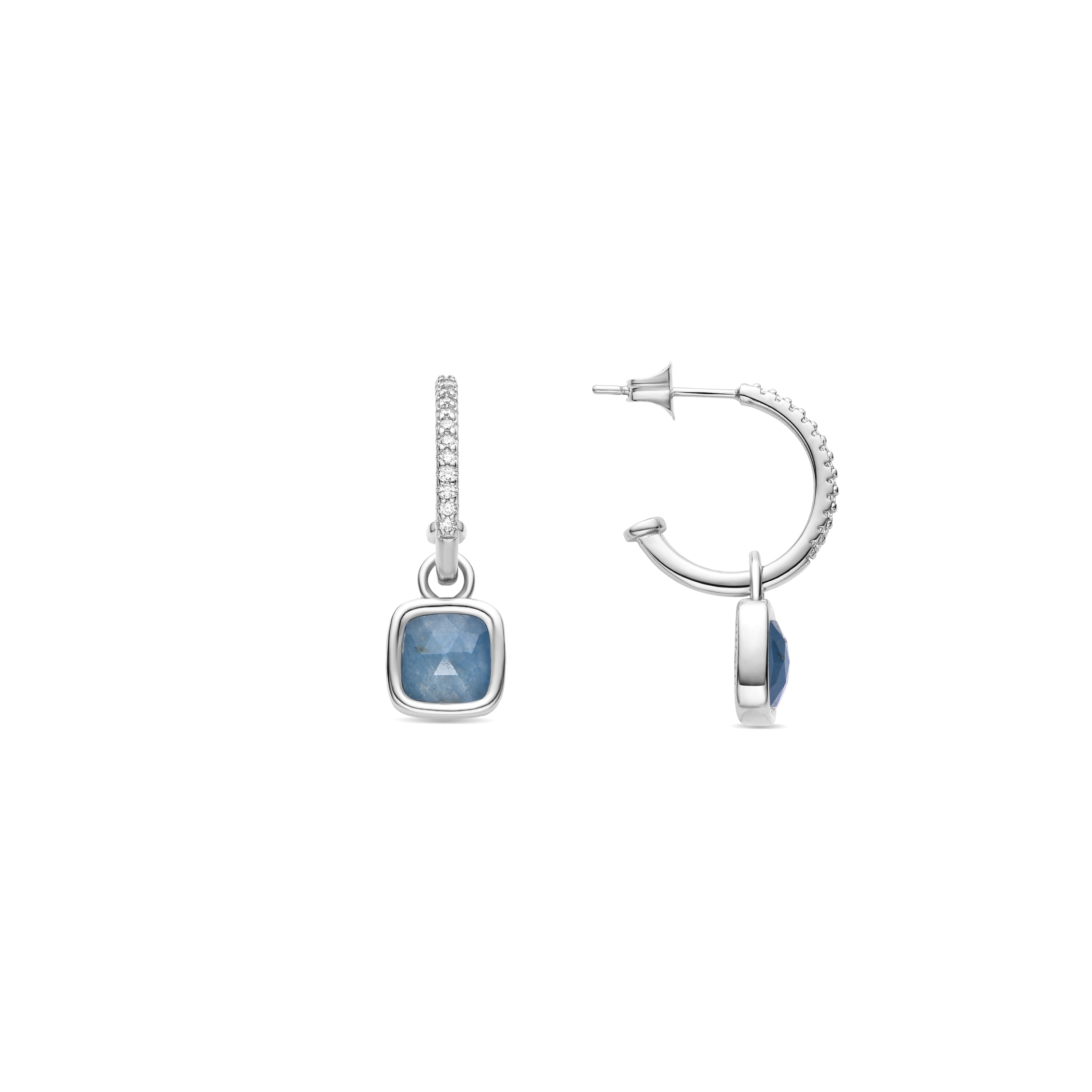 Blue Crystal Earrings with Rhodium Finish - Khan