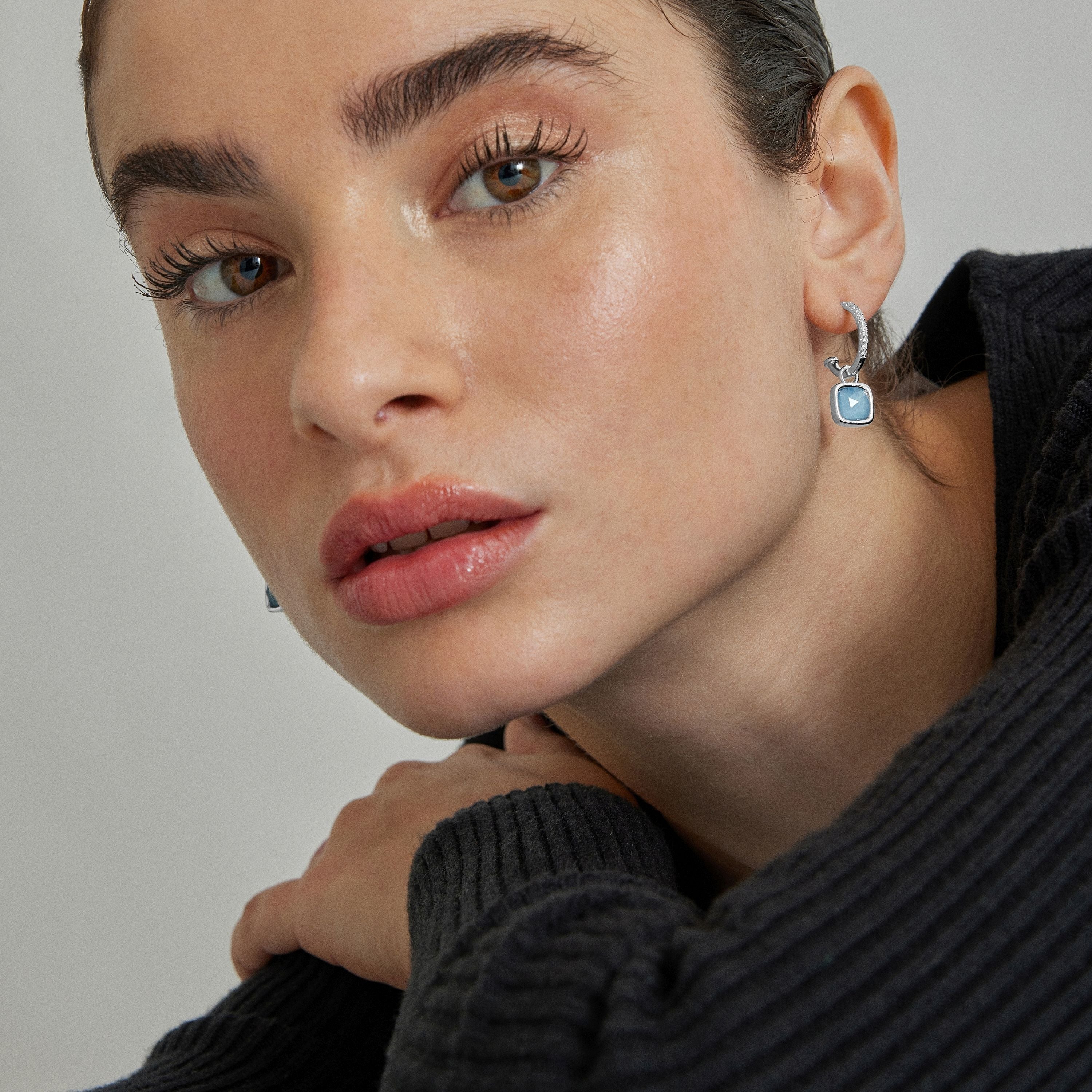 Blue Crystal Earrings with Rhodium Finish - Khan