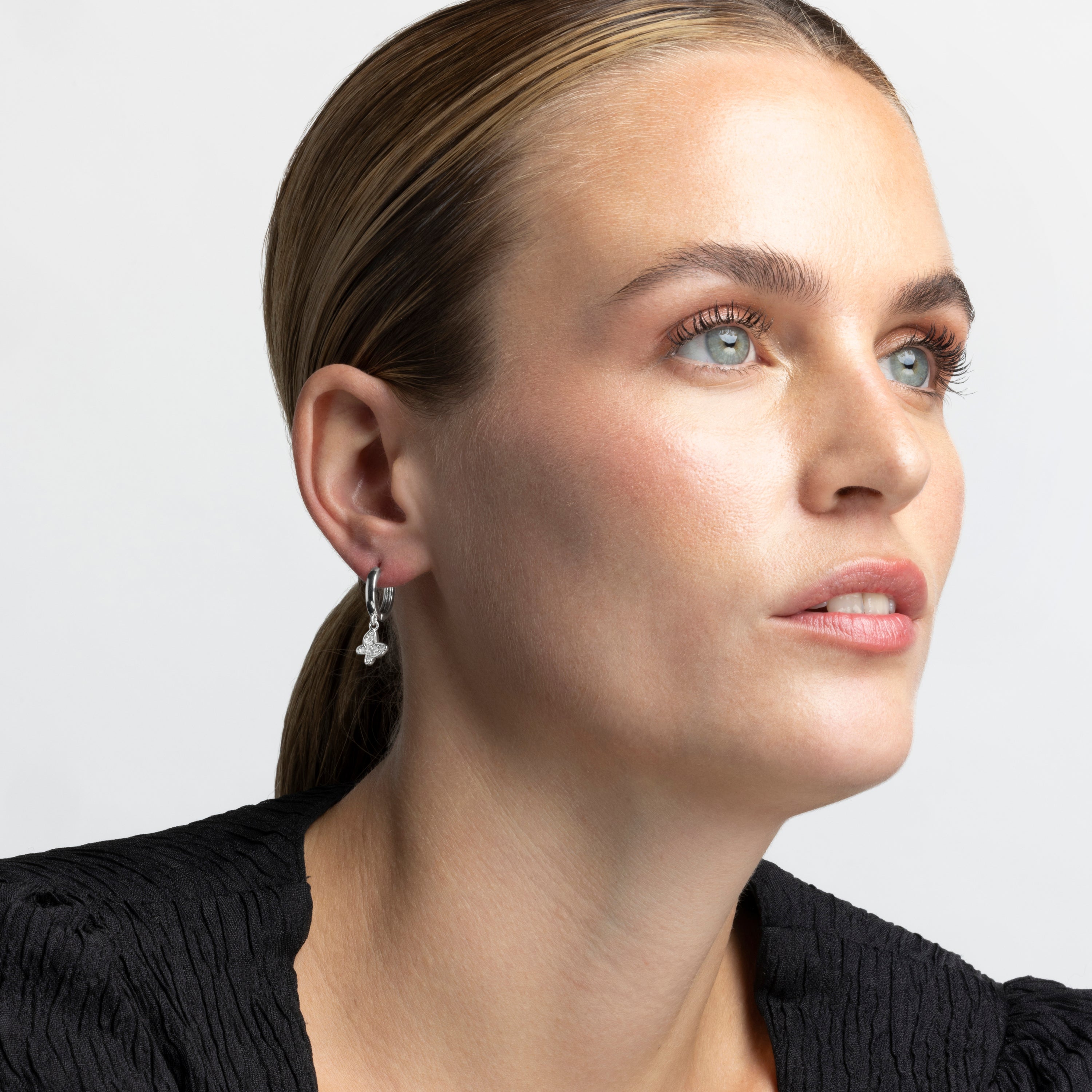 Rhodium-plated brilliant zirconia earrings - Kaduro