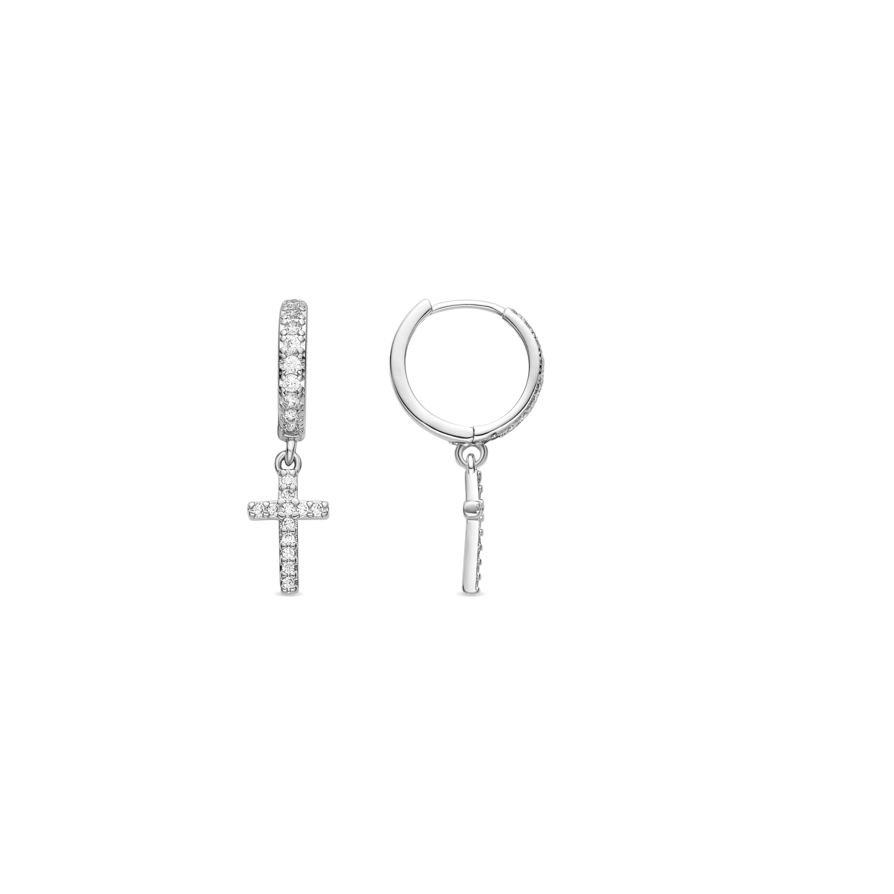 Earrings with Shiny Zirconia, silver finish - Zemu