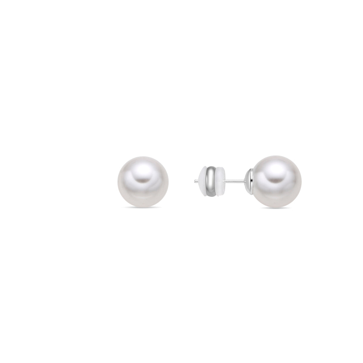 Earrings with white pearl, silver finish - Wasai