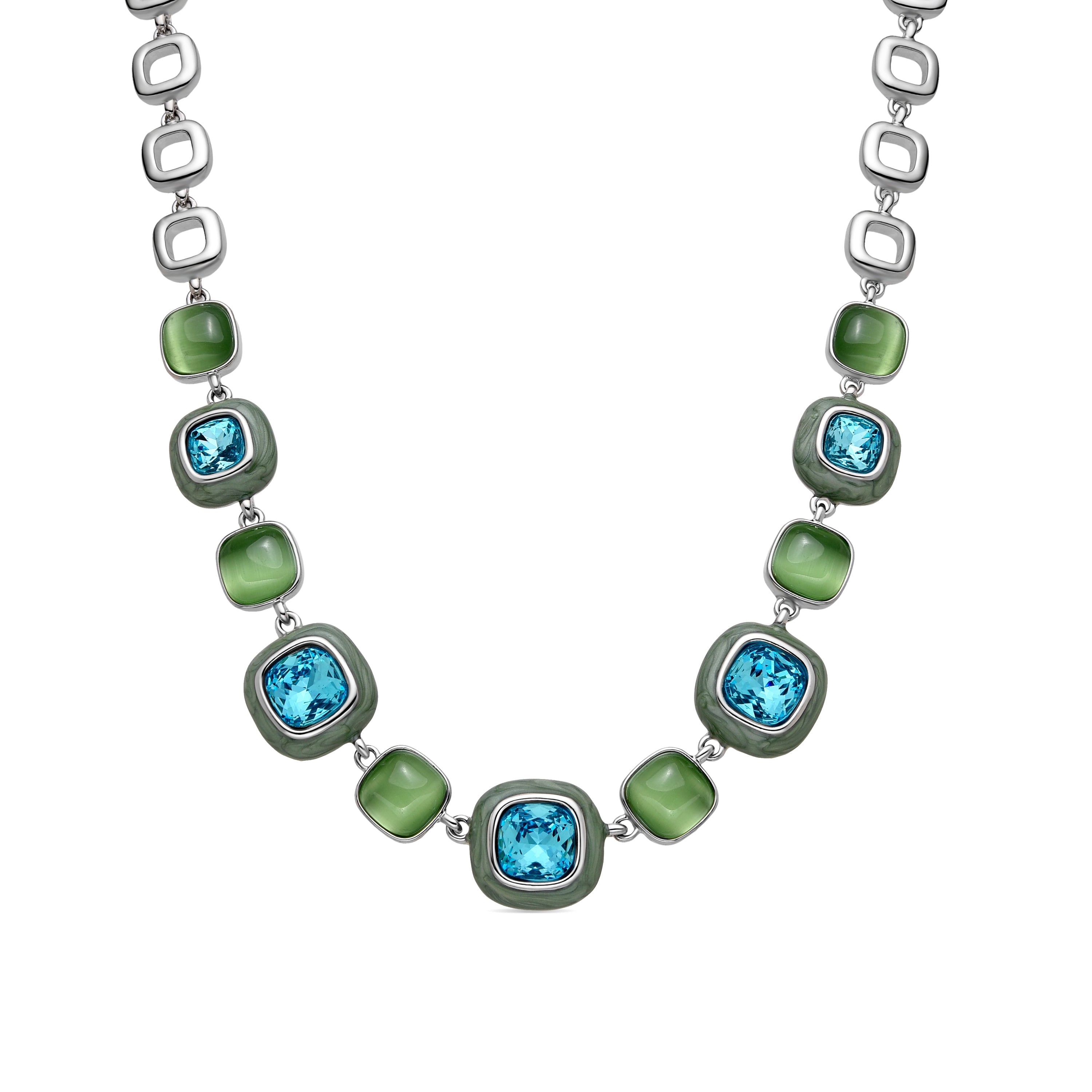 Blue Crystal Necklace in Silver Finish - Drogolo
