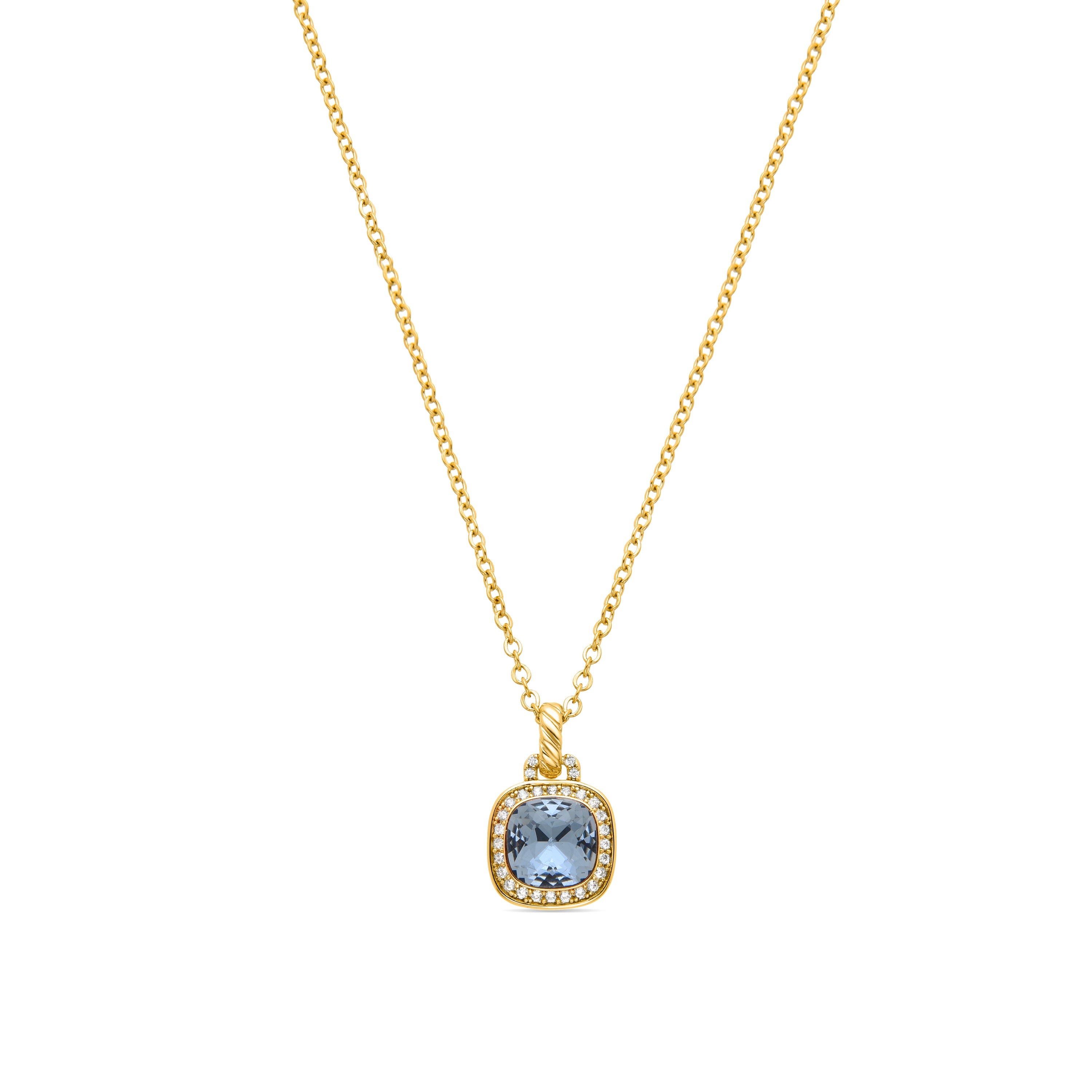 Blue Crystal Necklace with Rhodium Finish - Crosane