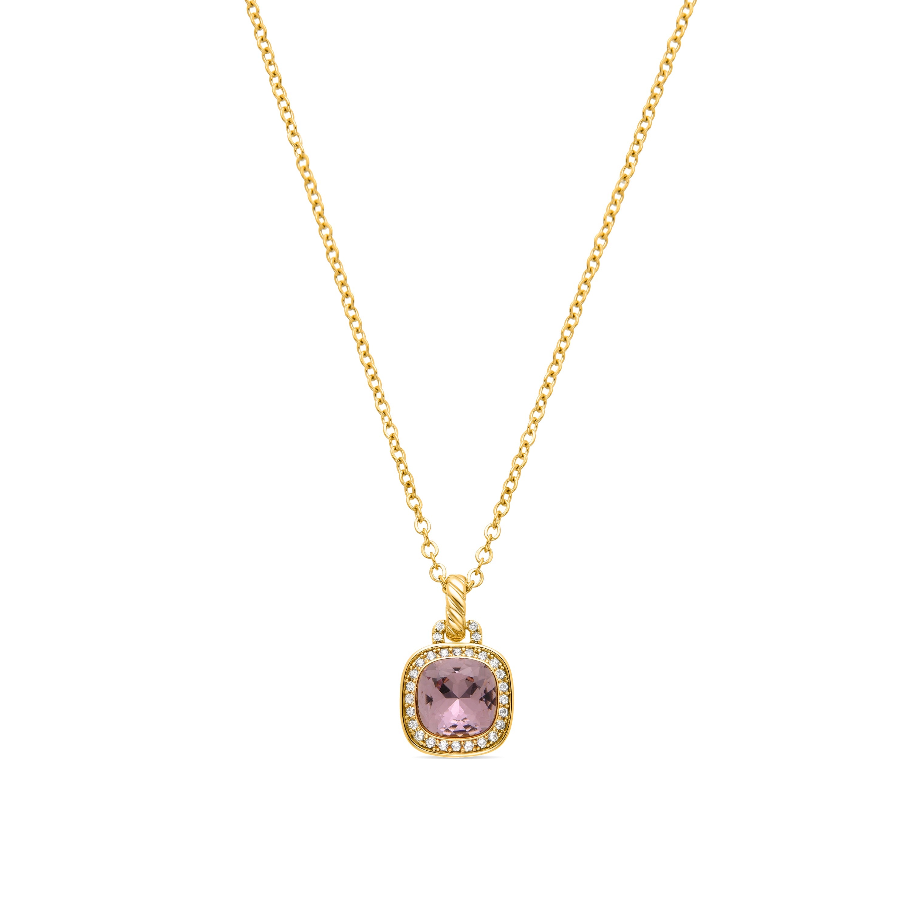 Pink Crystal Necklace with Rhodium Finish - Crosane