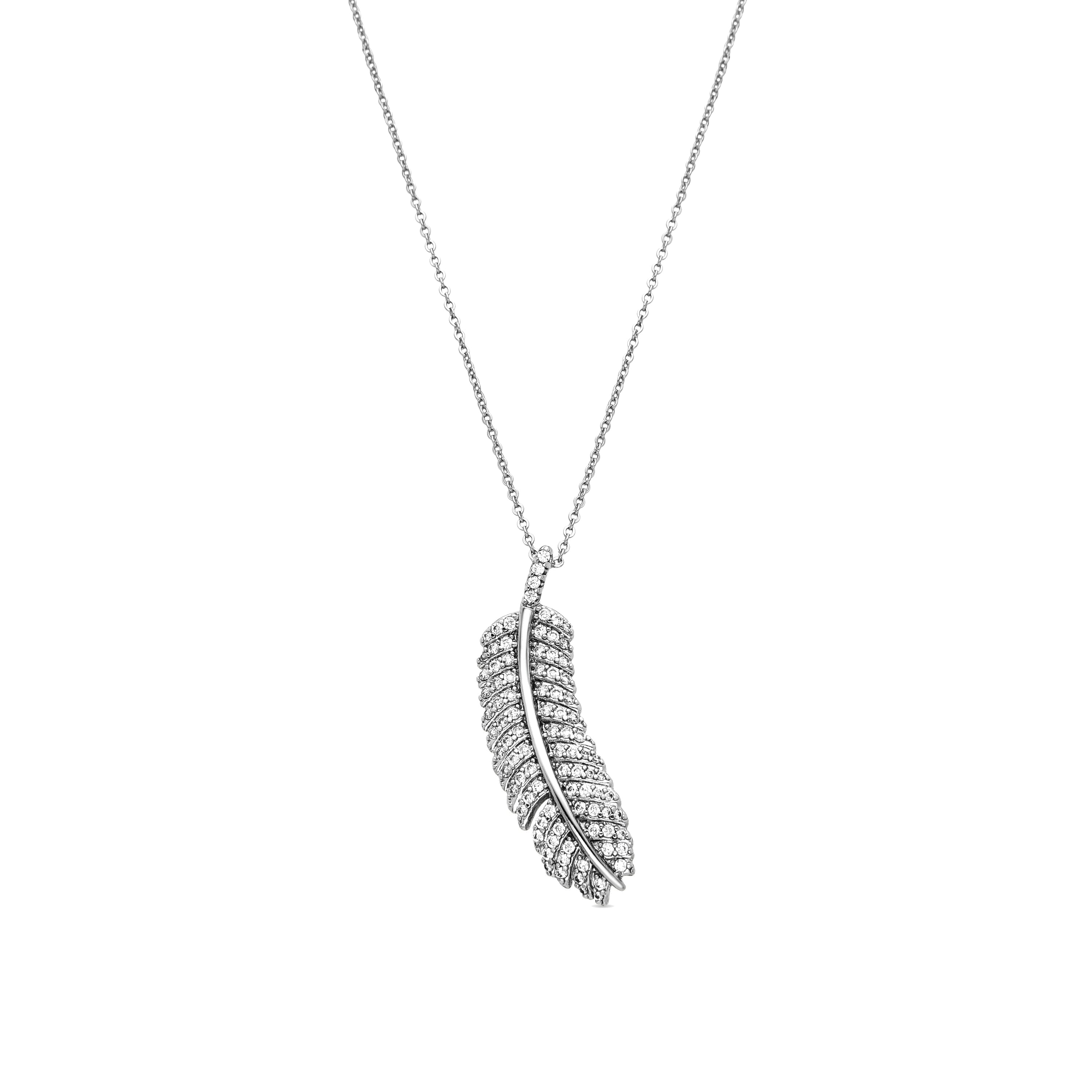 Shiny Zirconia Necklace in Silver Finish - Hizbel