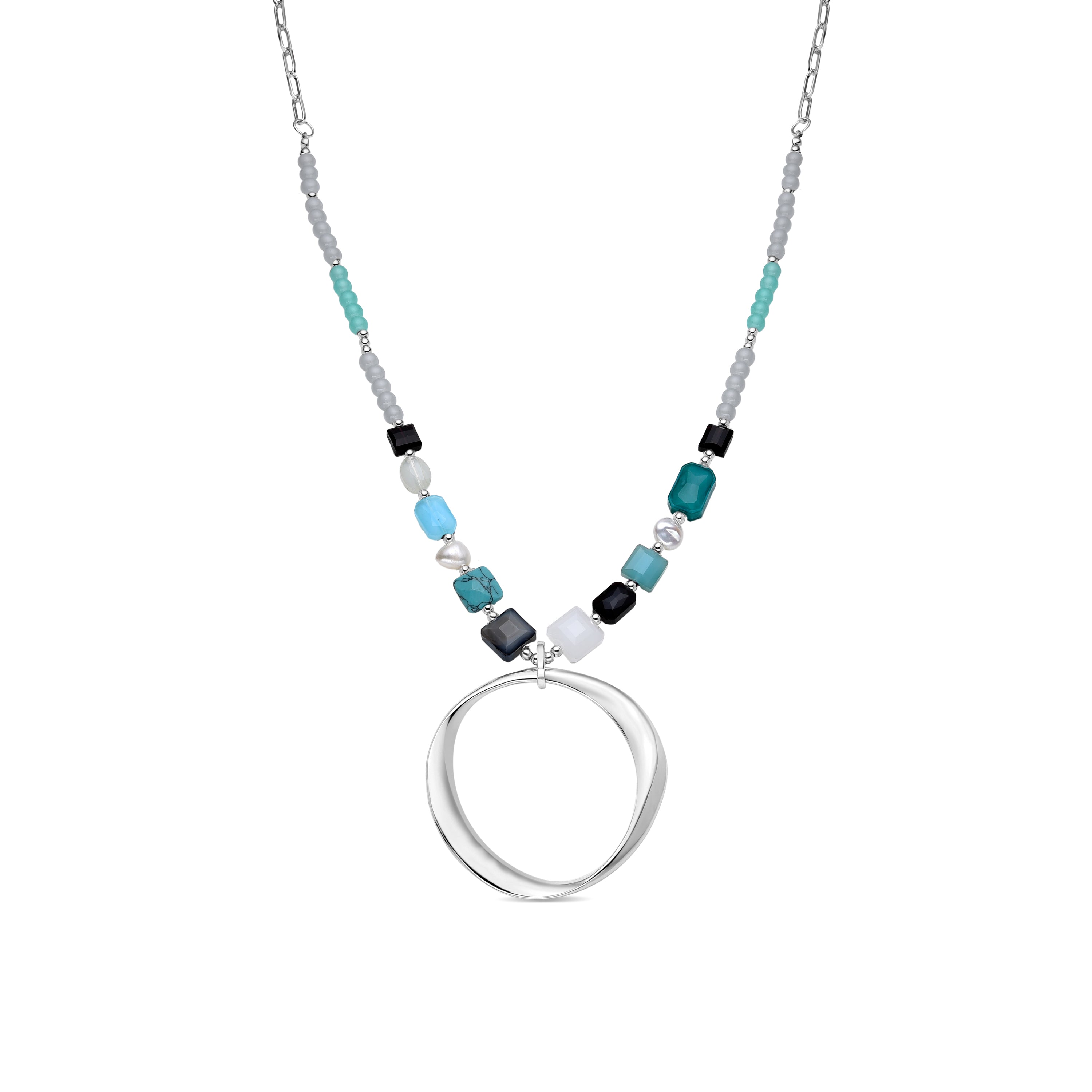 Multicolor Crystal Necklace finished in 18K yellow gold - Miyou