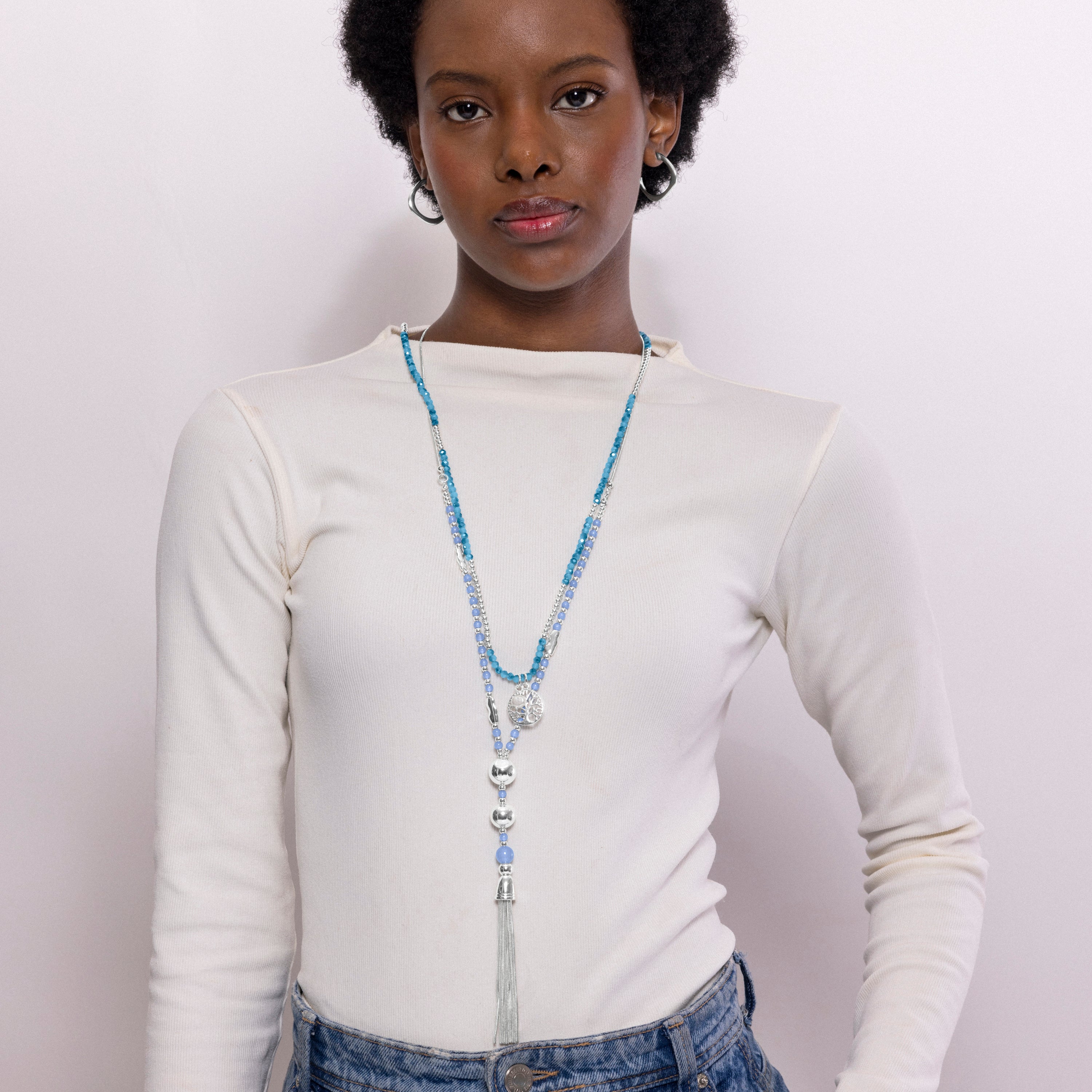 Rhodium-finished necklace - Keum