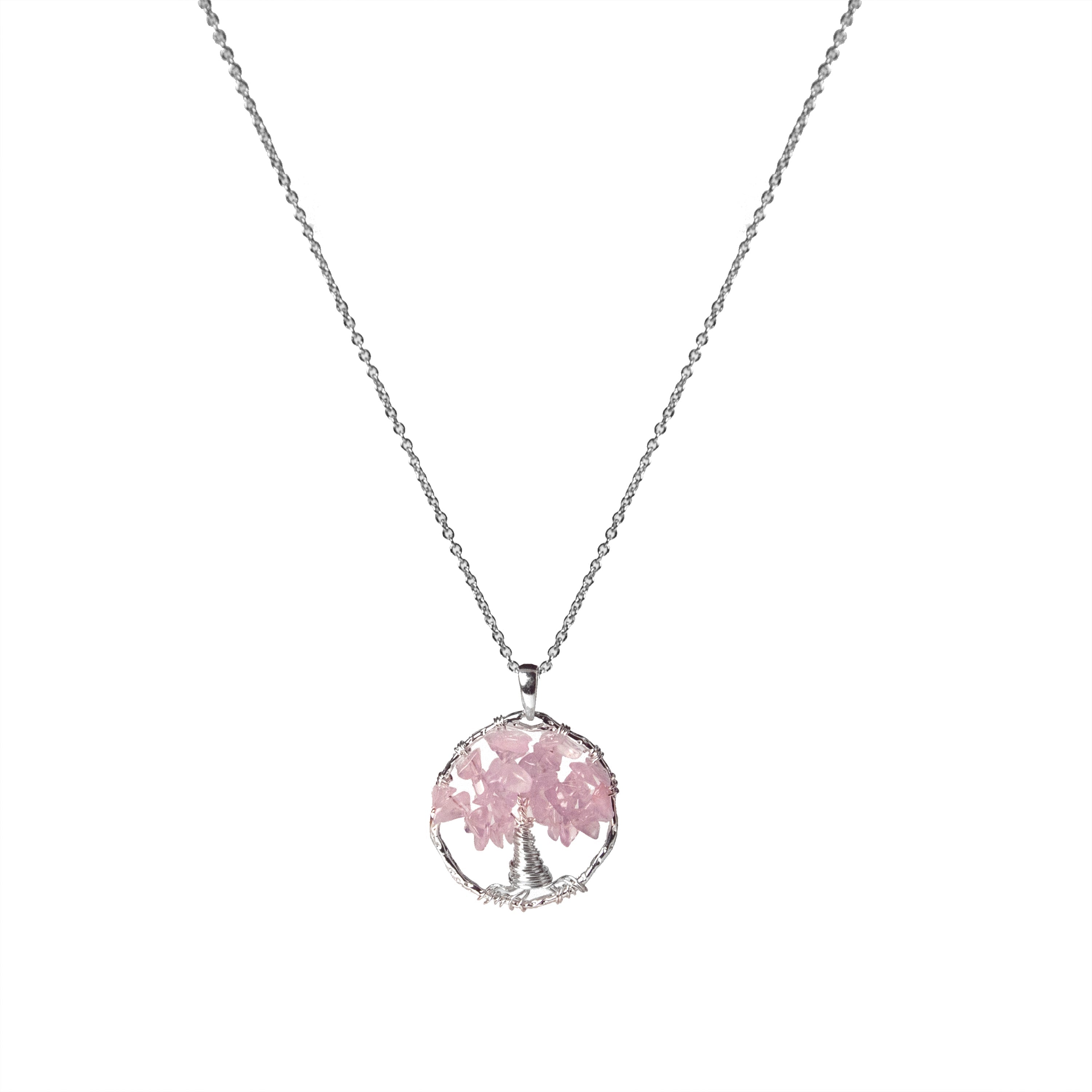 Rose Quartz Necklace with Rhodium Finish - Budleia