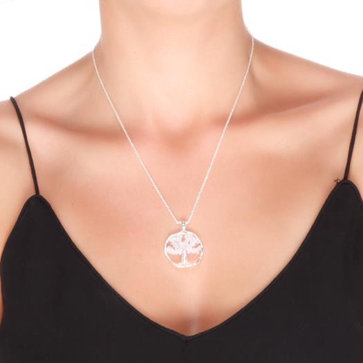 Rose Quartz Necklace with Rhodium Finish - Budleia