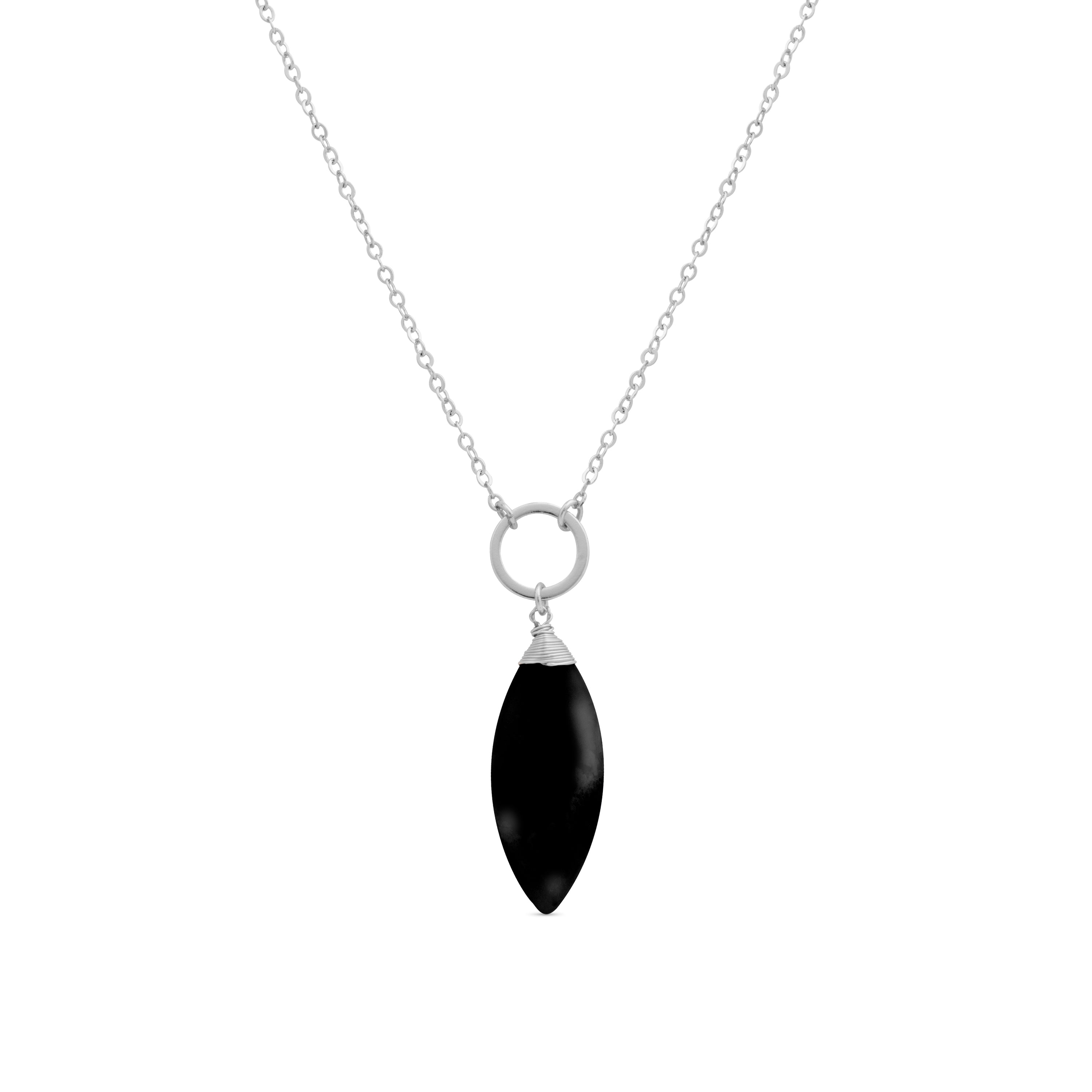 Onyx necklace with rhodium finish - Ayom