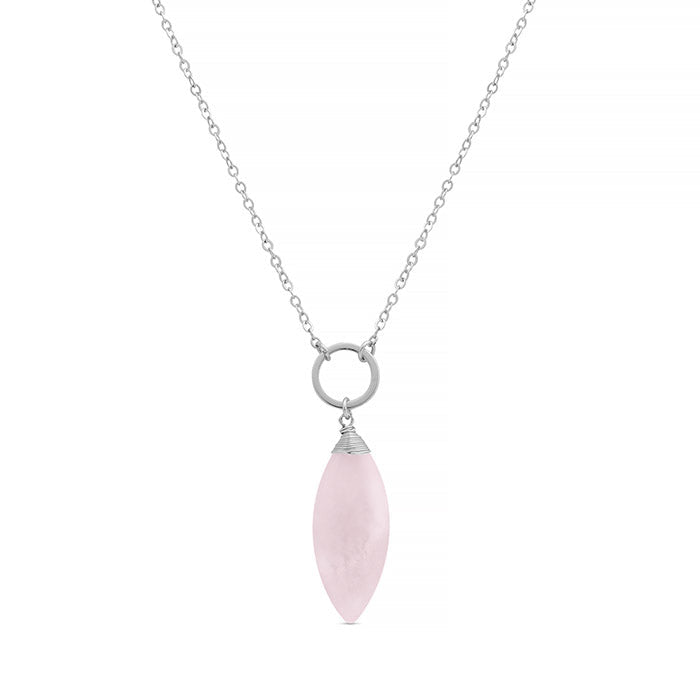 Rose Quartz Necklace with Rhodium Finish - Ayom