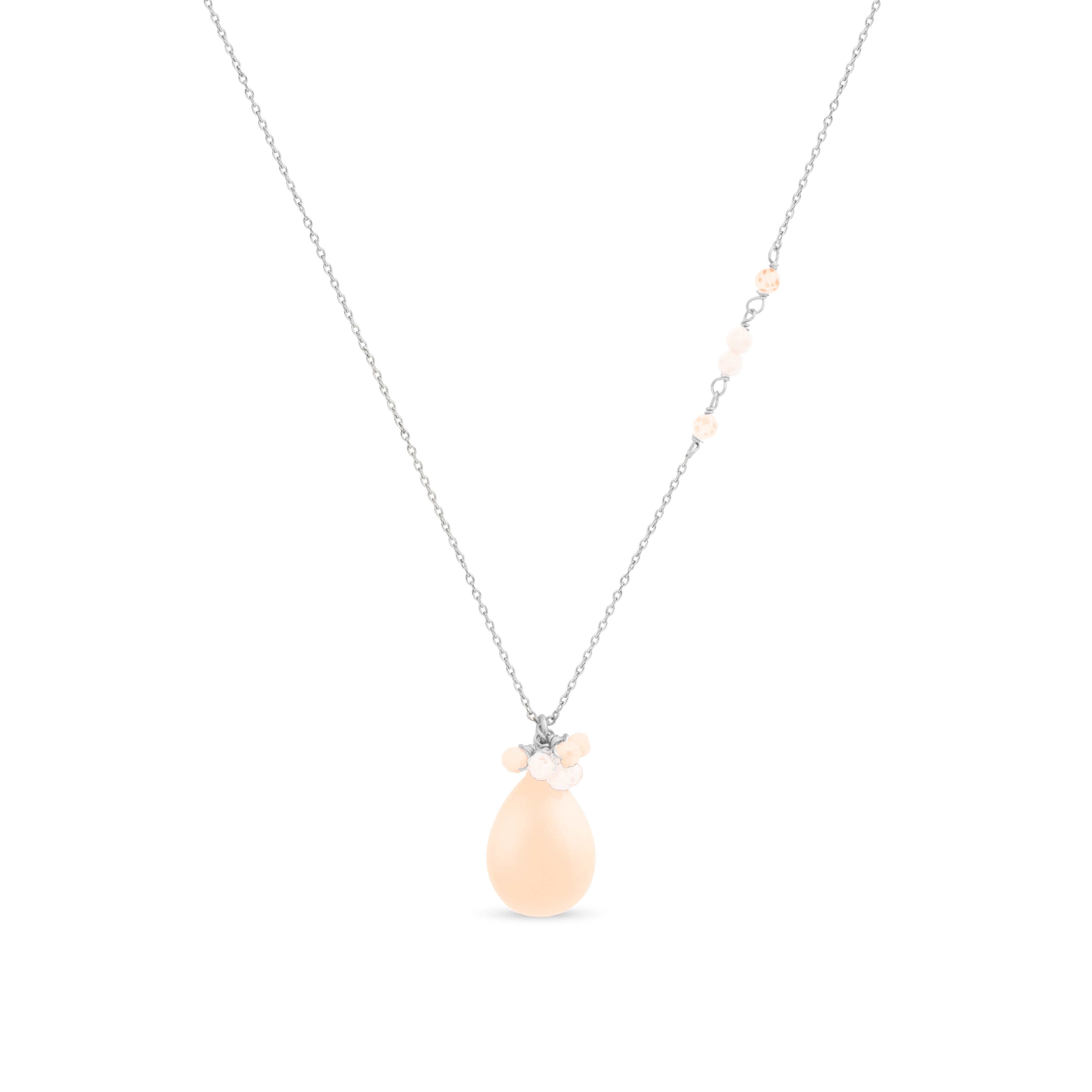 Adak Orange Agate Necklace with Rhodium Finish
