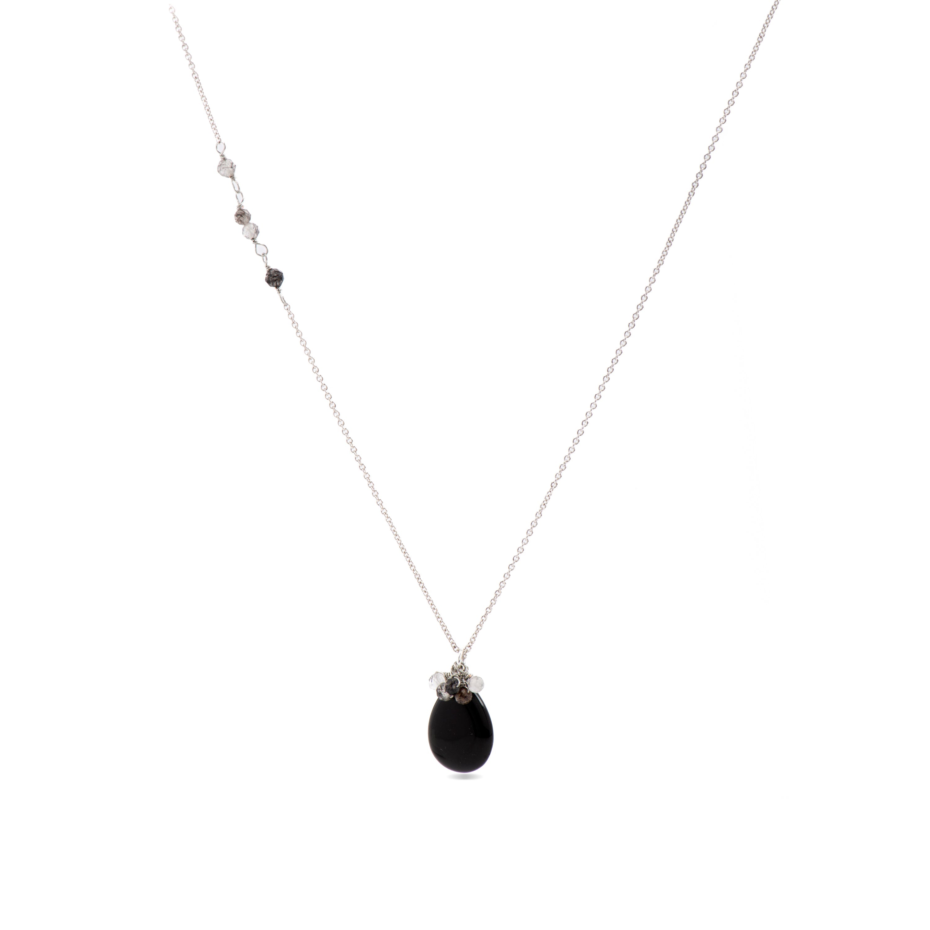 Onyx necklace with rhodium finish - Adak