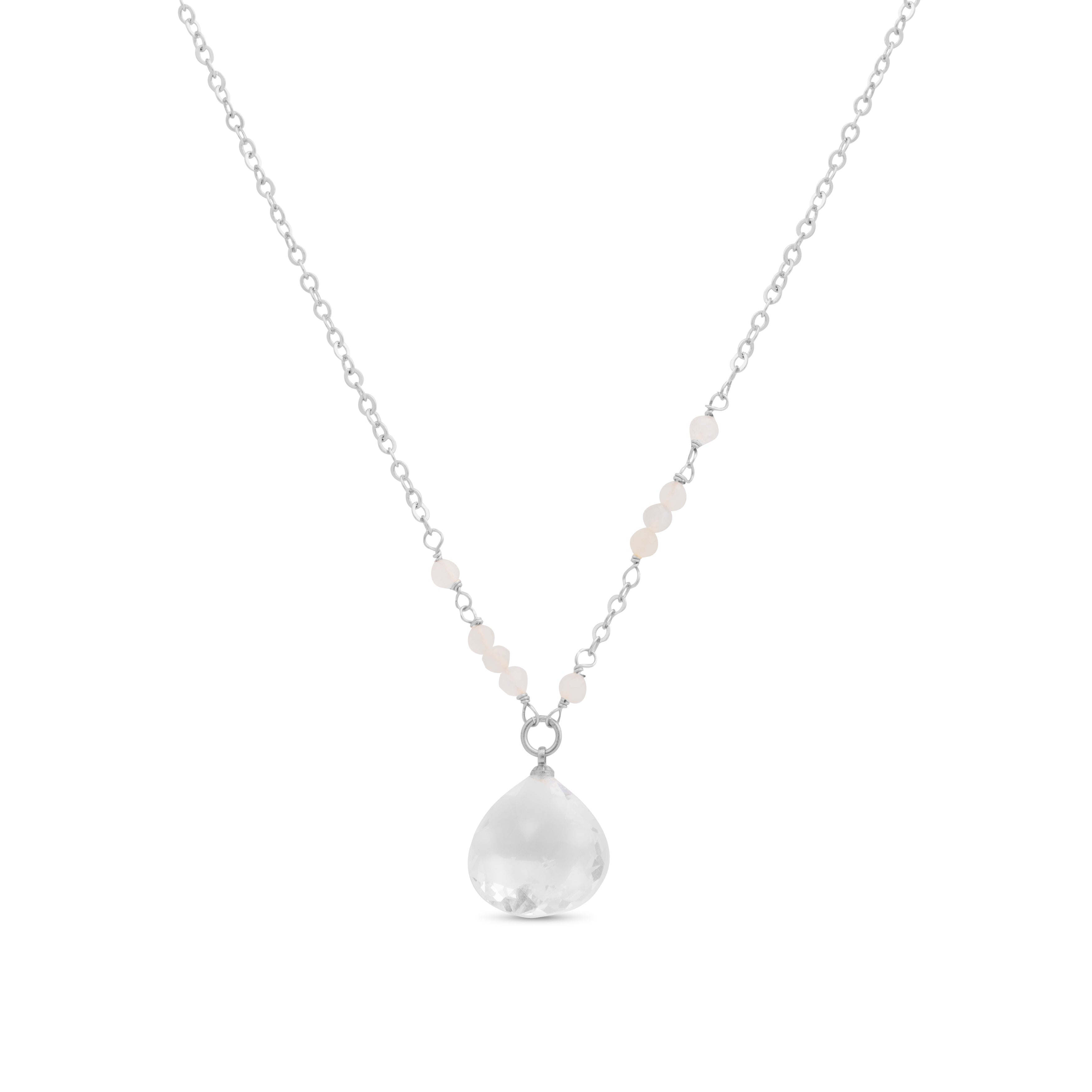 White Crystal Necklace with Rhodium Finish - Zoqoyi