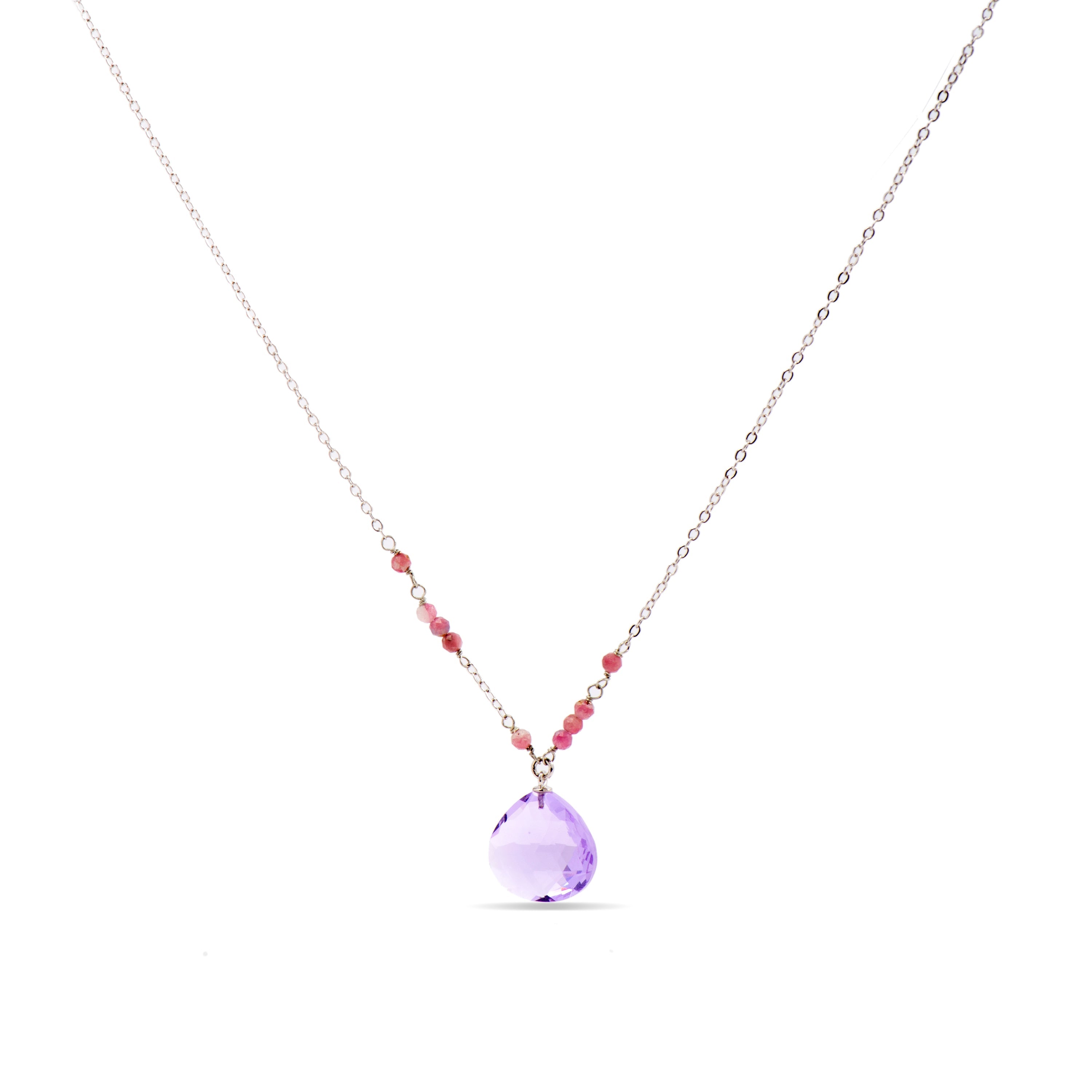 Rhodium-plated Morganite Zirconia Necklace - Zoqoyi