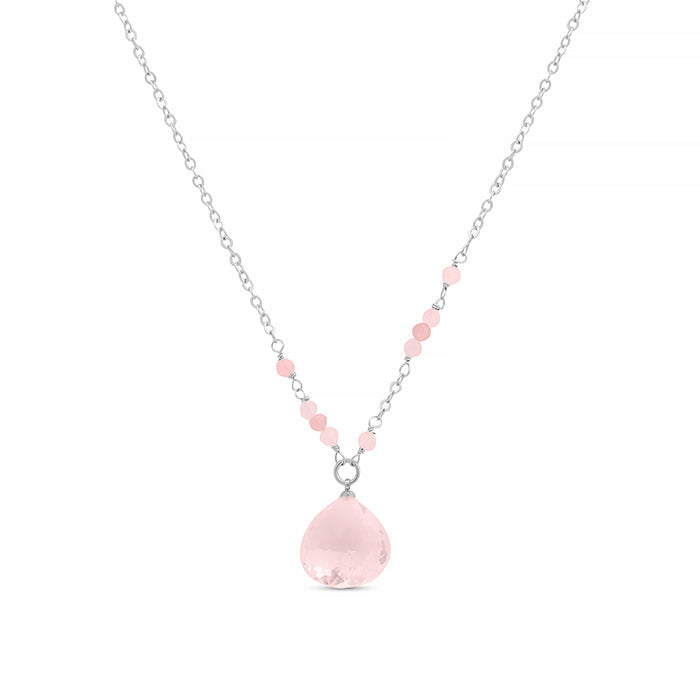 Rhodium-plated Rose Quartz Necklace - Zoqoyi