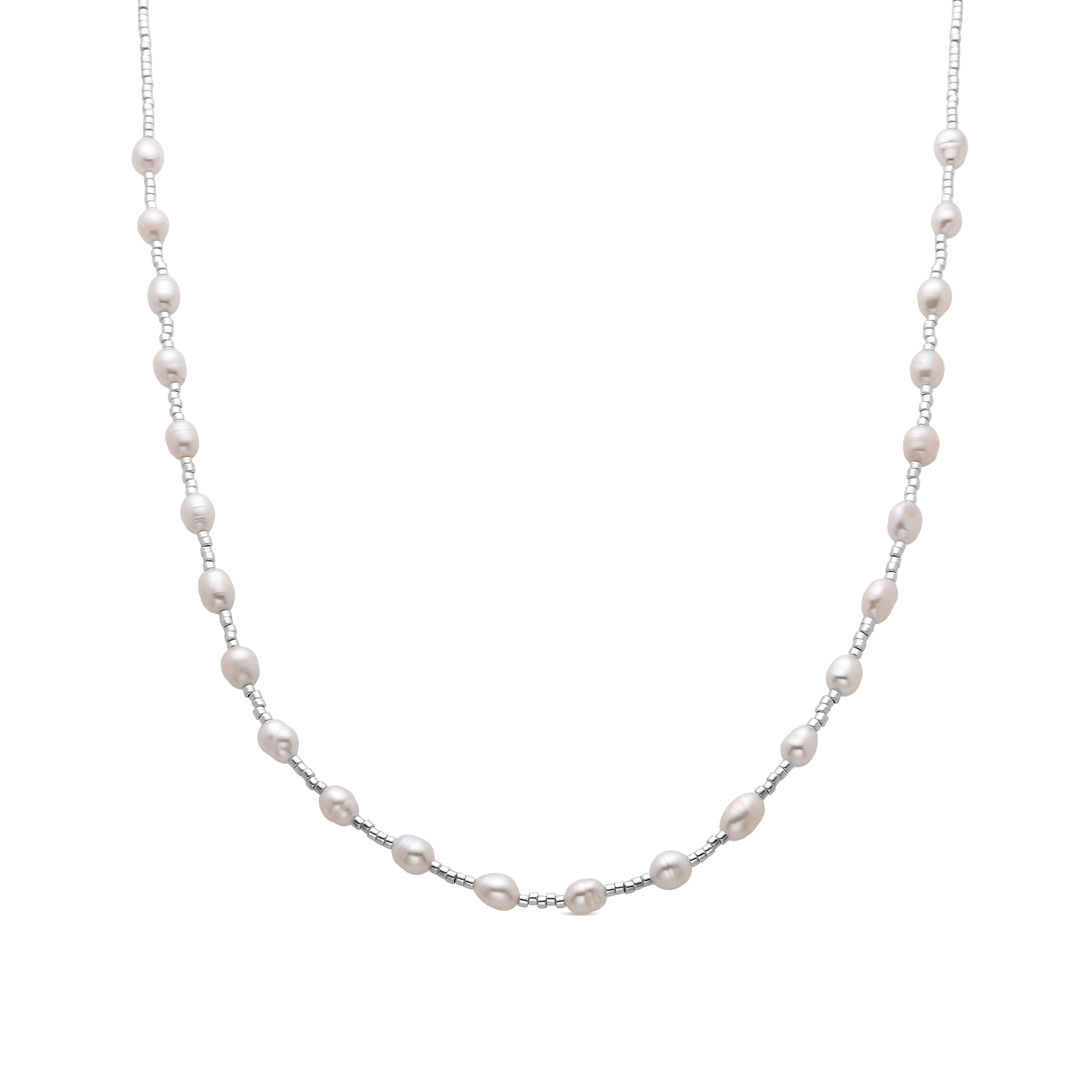White Pearl Necklace with Rhodium Finish - Tartys