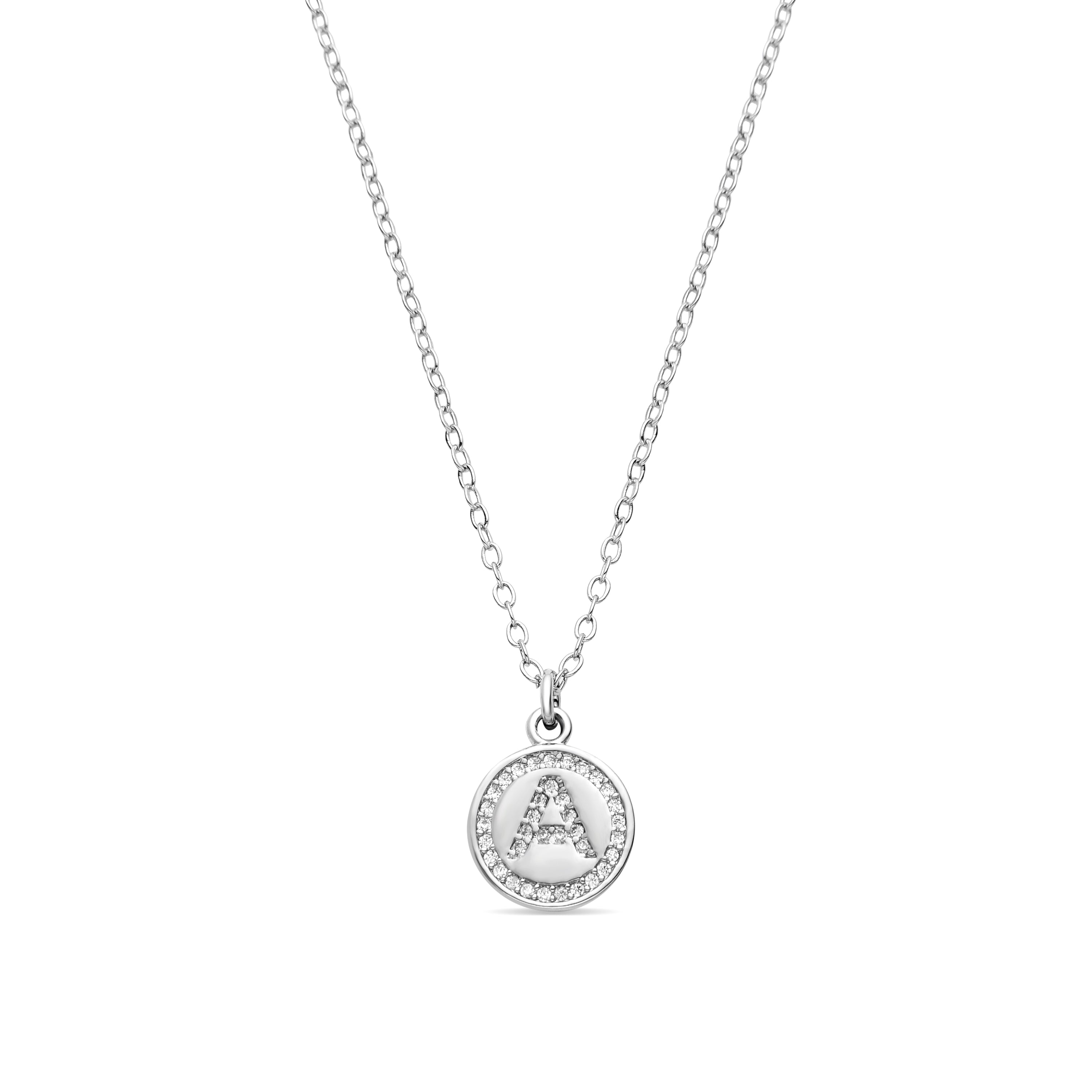 Rhodium-plated Sparkling Zirconia Necklace - Alphabet