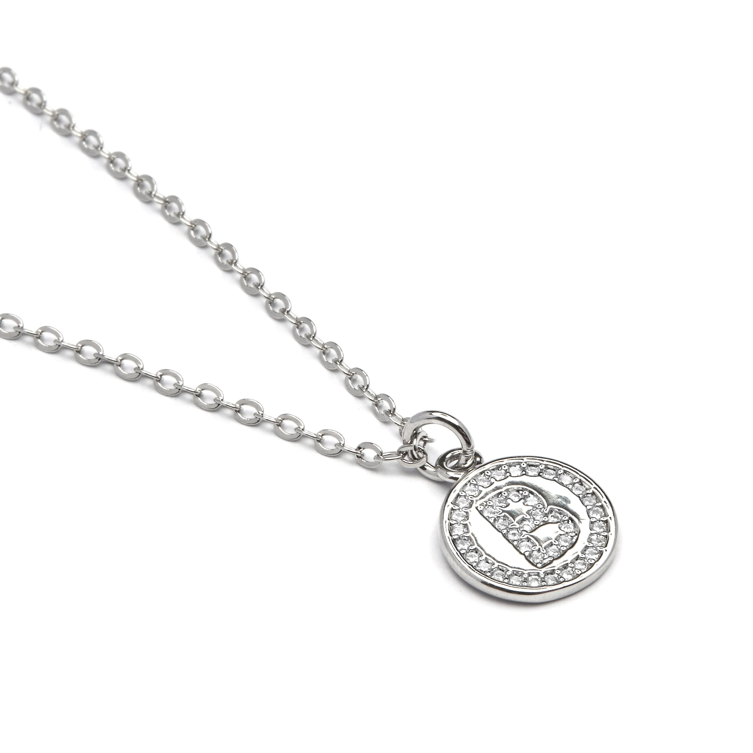 Rhodium-plated Sparkling Zirconia Necklace - Alphabet