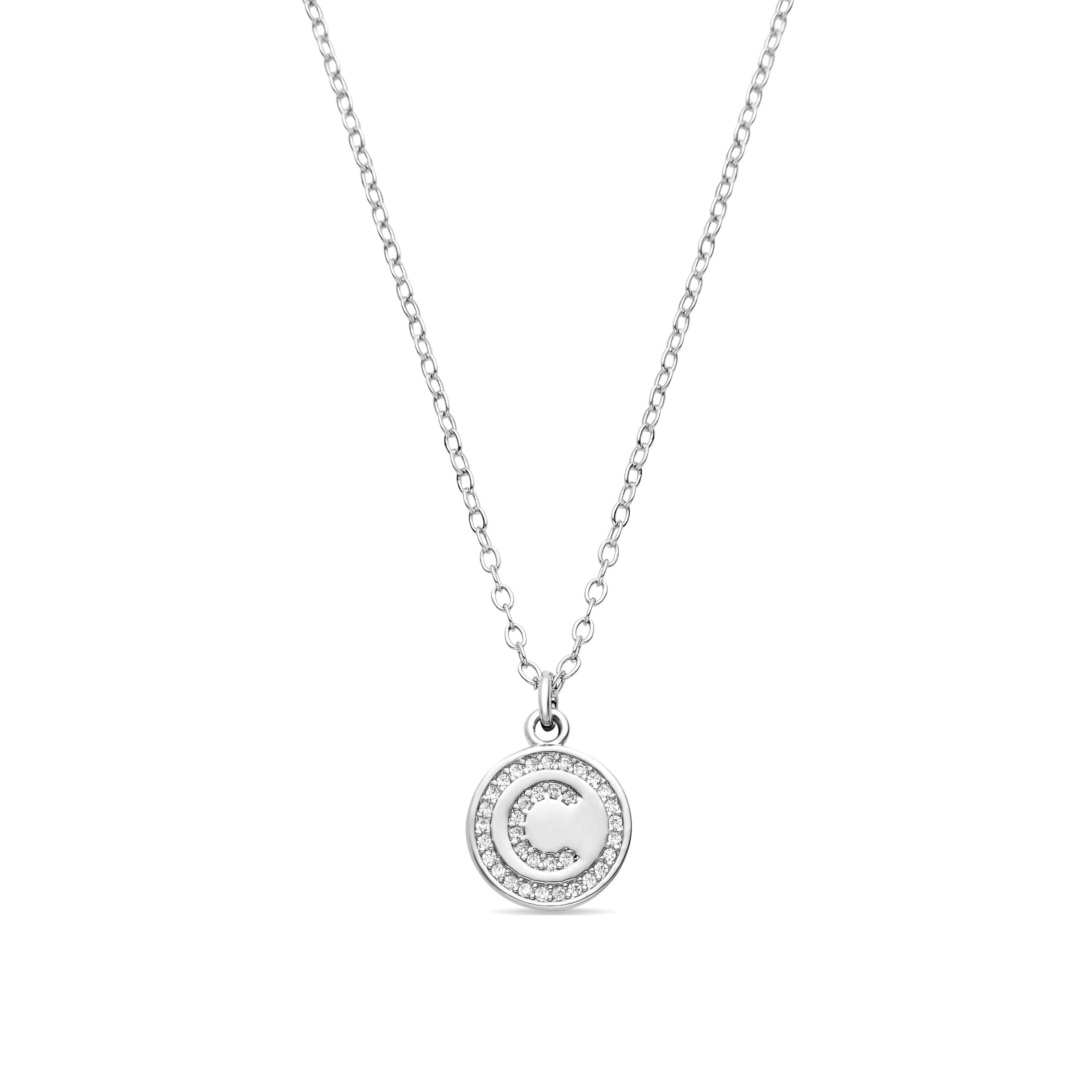 Rhodium-plated Sparkling Zirconia Necklace - Alphabet