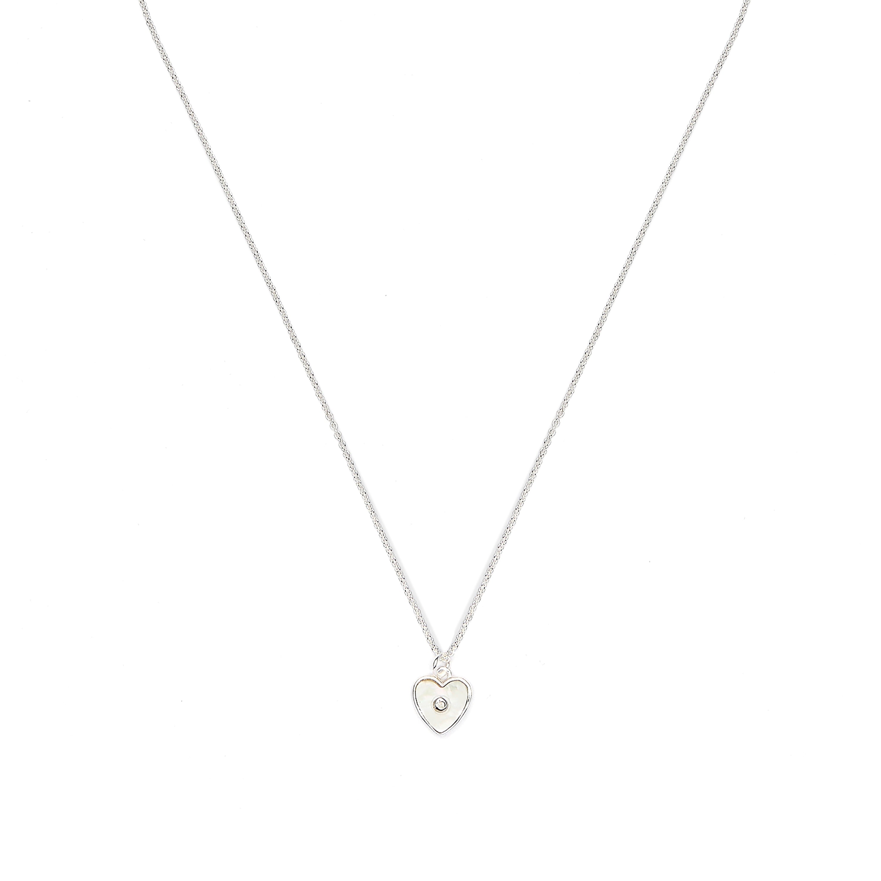 Silver and White Mother of Pearl Necklace - Heart