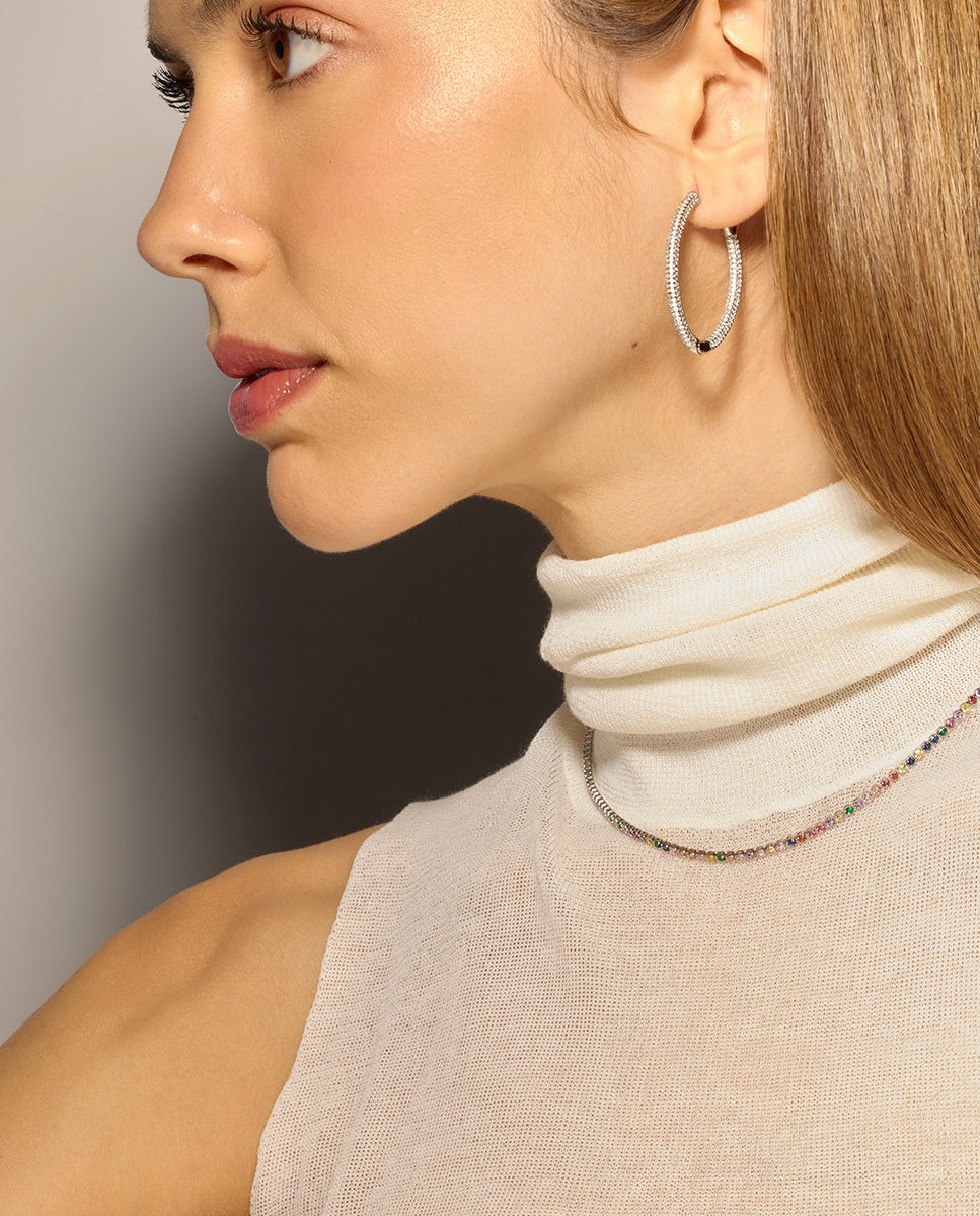 Necklace with Multicolor Zirconia, silver finish - Serly