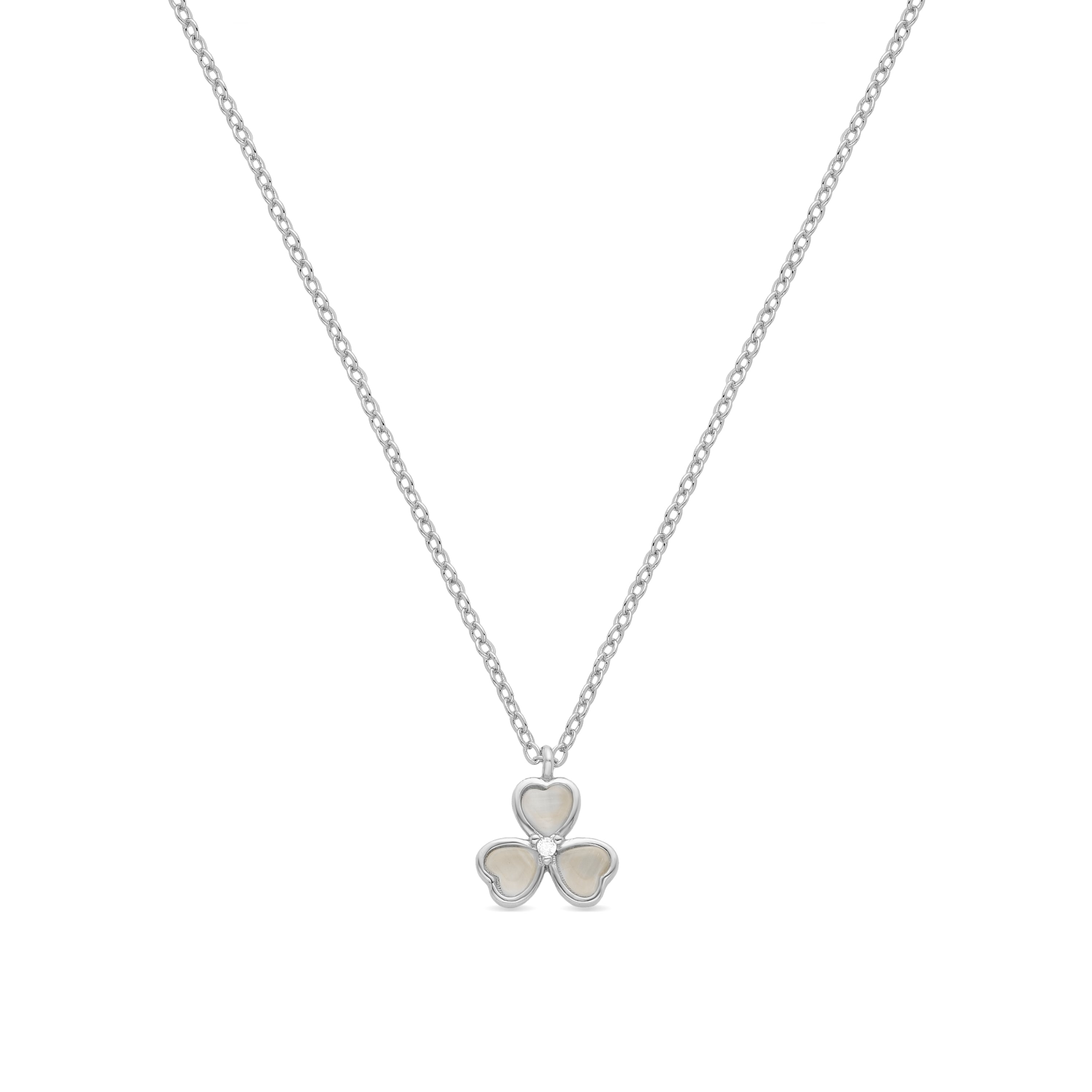 Rhodium-plated Cat's Eye Necklace - Clover