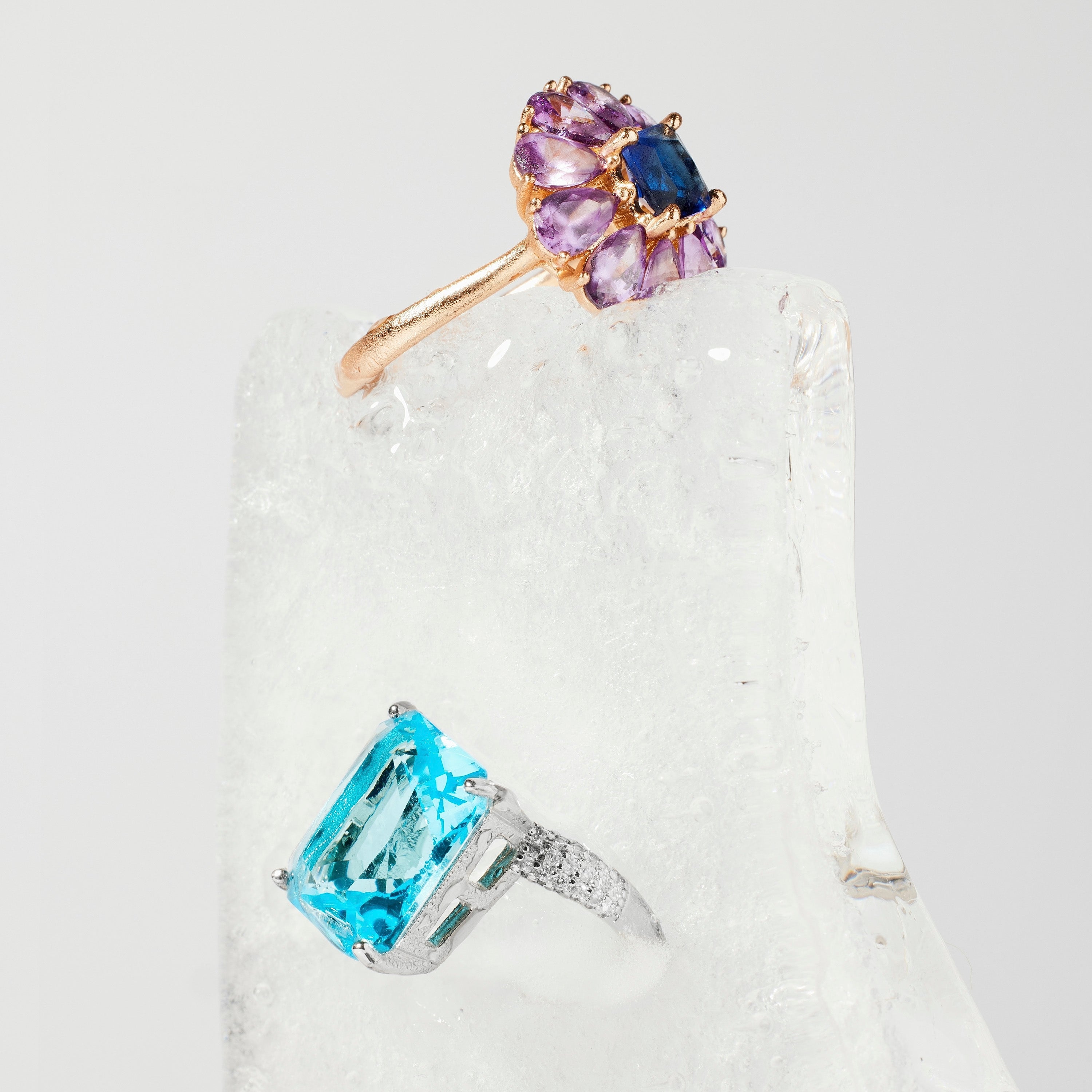 Ring with Blue Topaz Zirconia finished in rhodium - Anfay