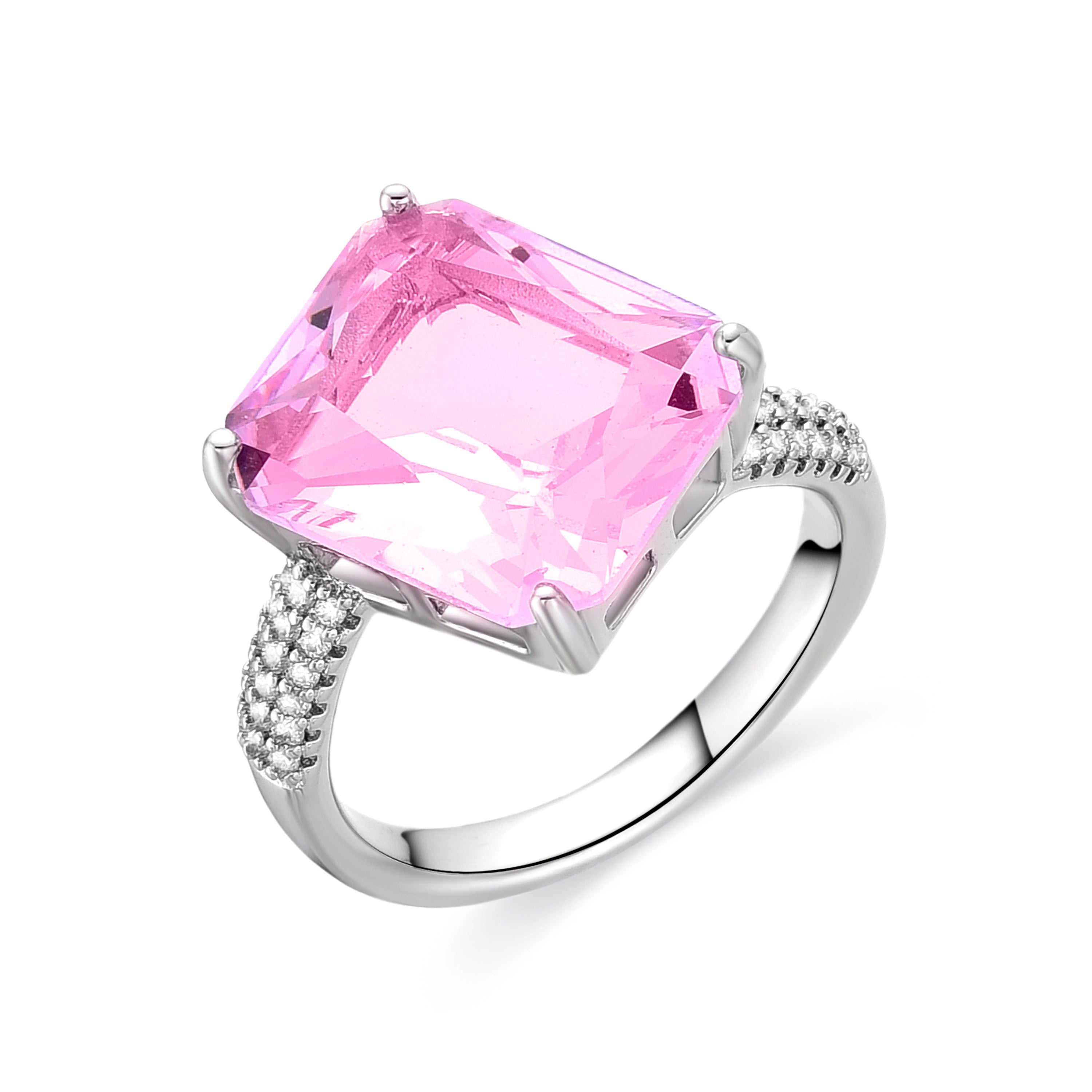 Ring with Pink Zirconia finished in rhodium - Anfay