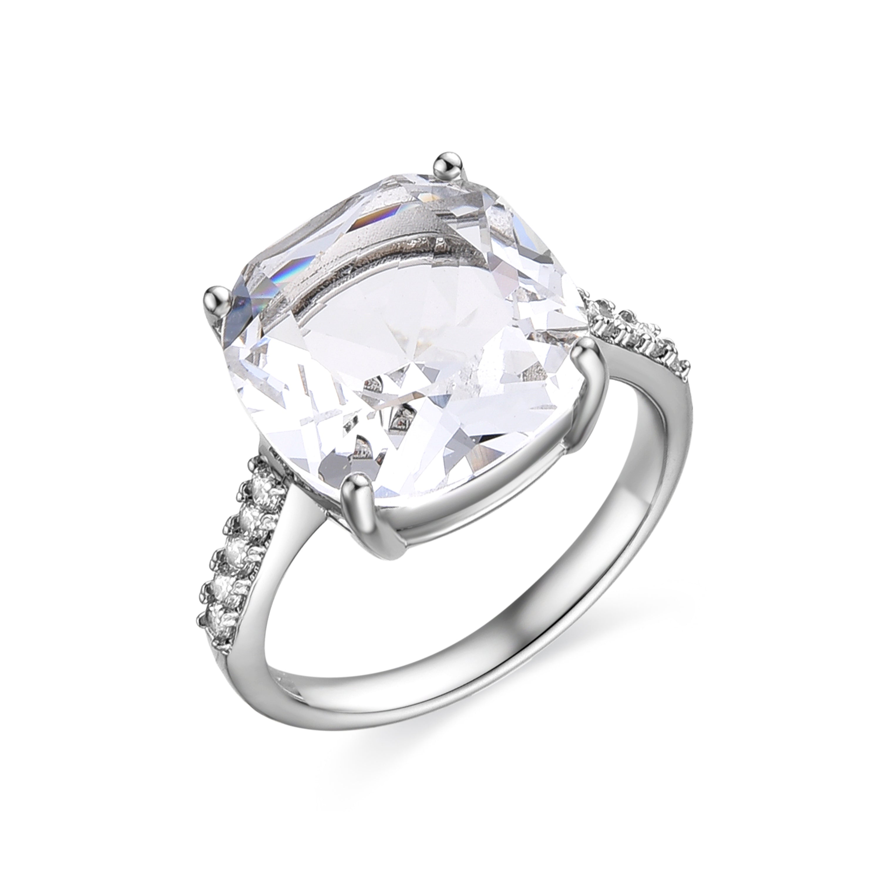 Ring with Shiny Zirconia, silver finish - Nasoya