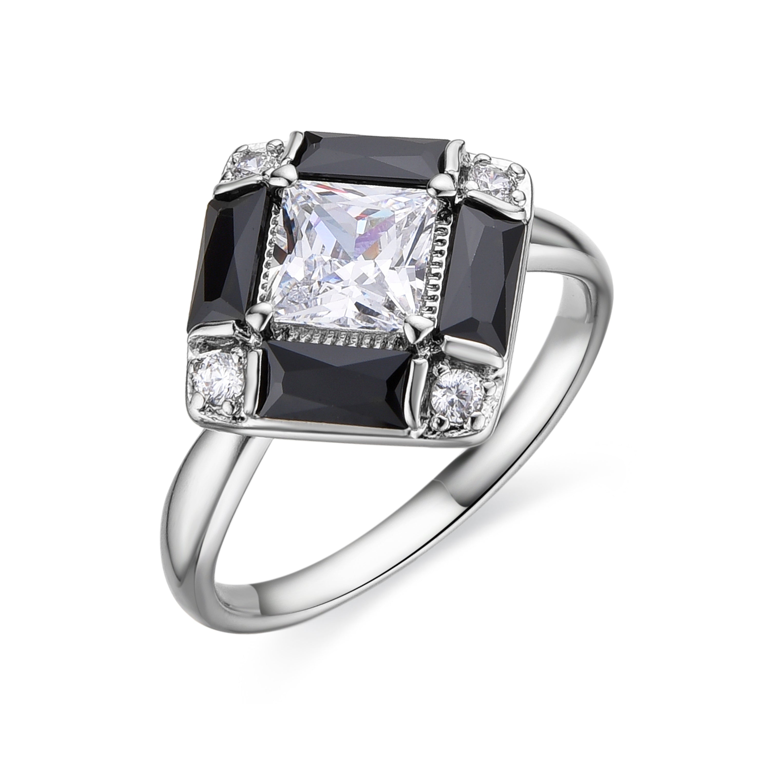 Ring with Onyx Zirconia, silver finish - Nois