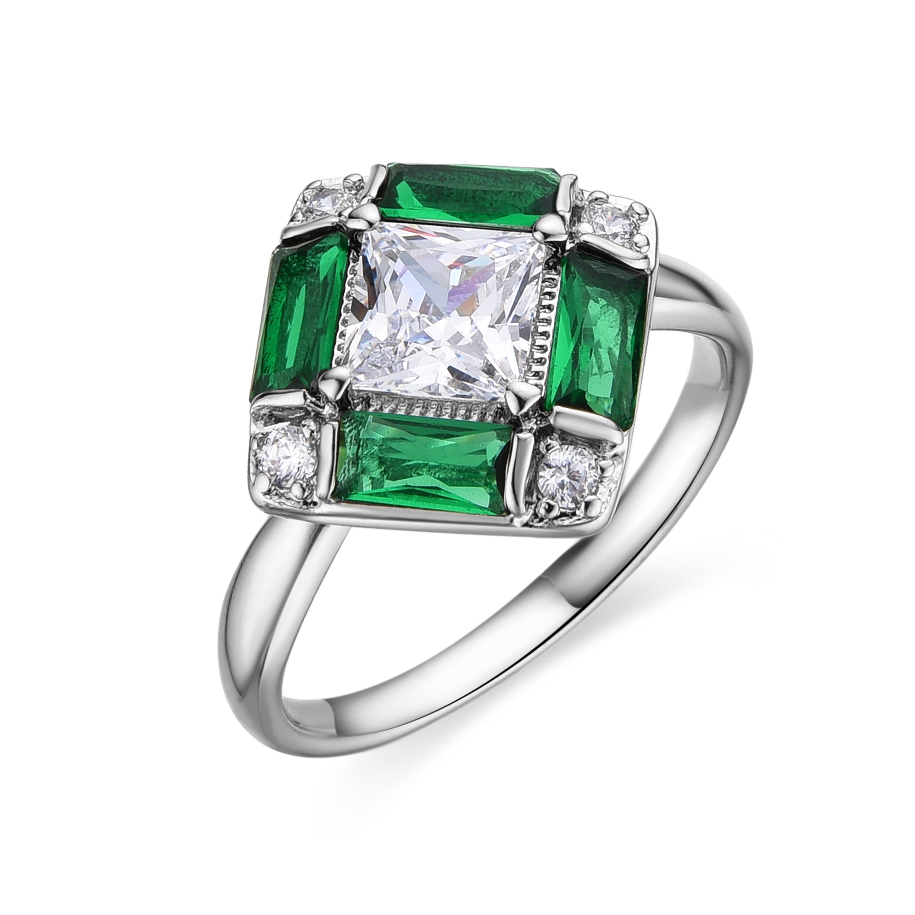 Ring with Emerald Zirconia, silver finish - Nois
