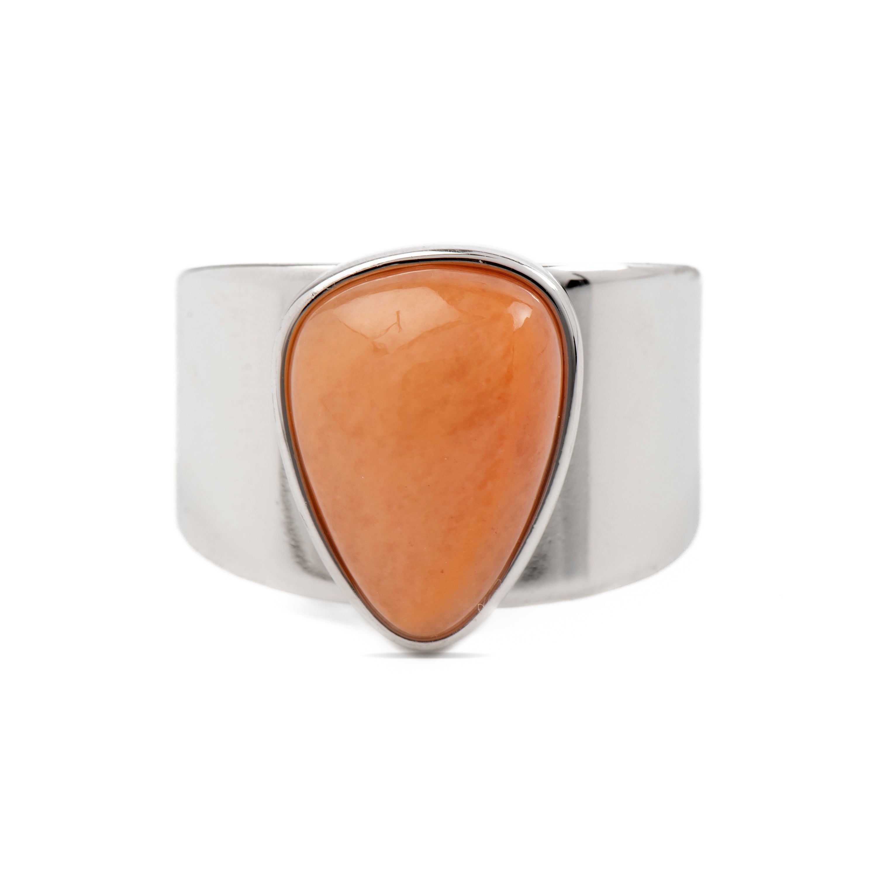 Orange Agate Ring with Rhodium Finish - Sheak