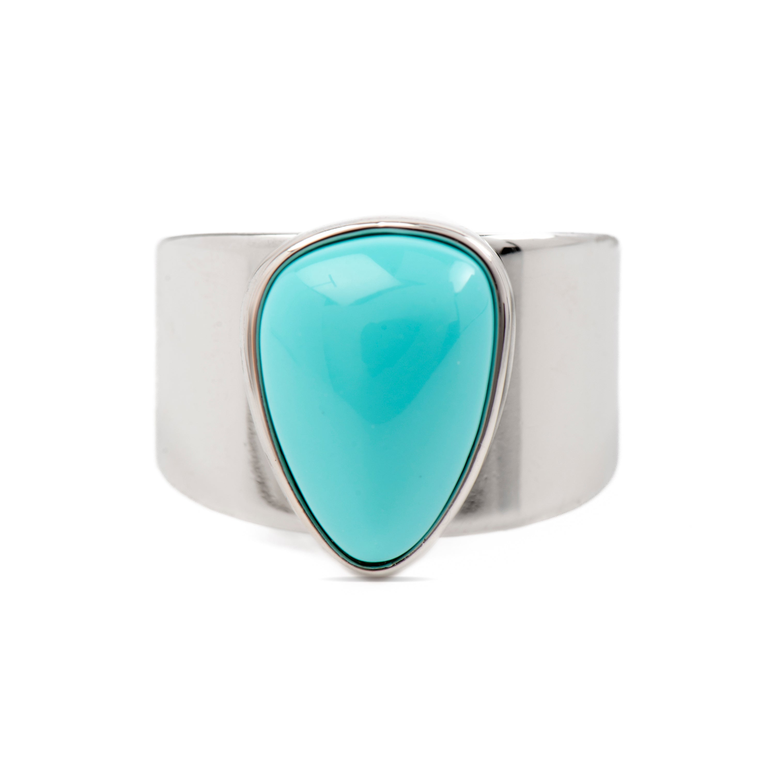 Blue Agate Ring with Rhodium Finish - Sheak