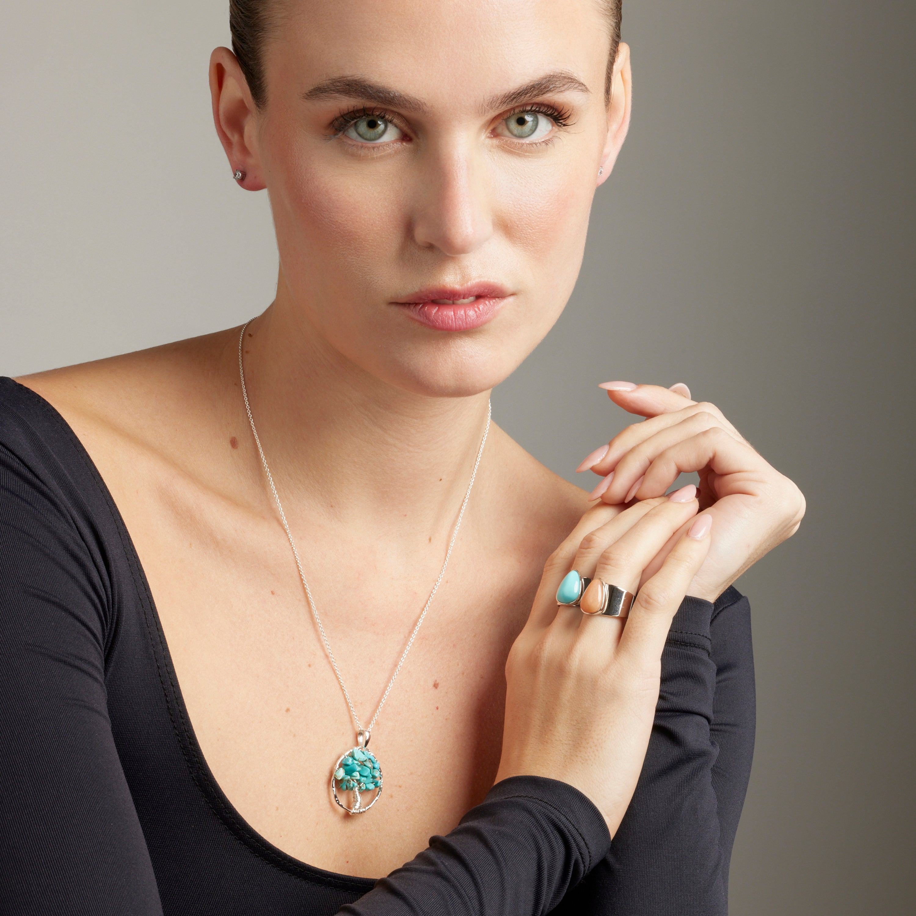Blue Agate Ring with Rhodium Finish - Sheak