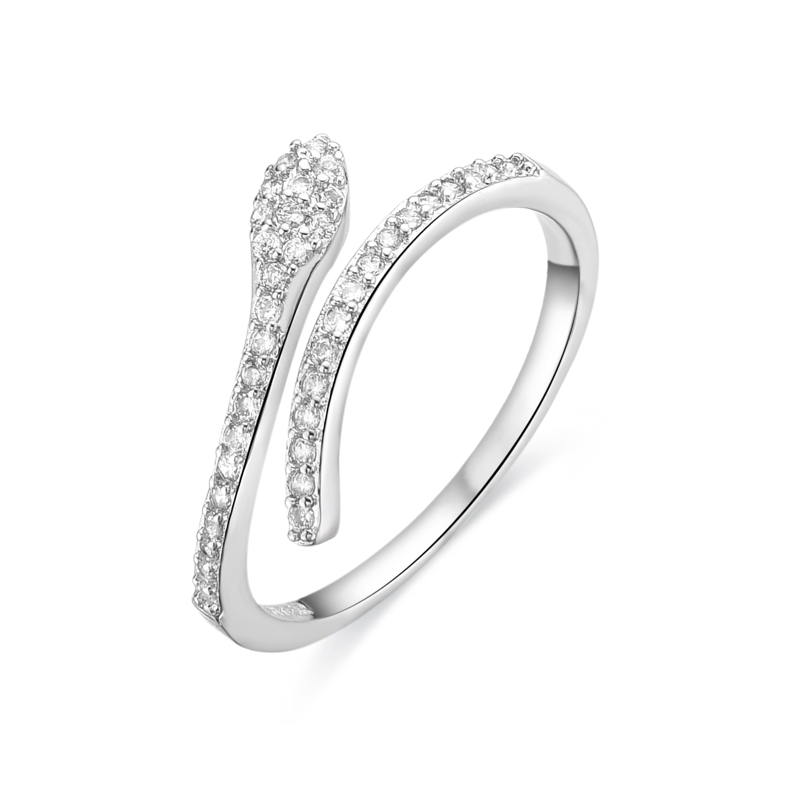Rhodium-finished brilliant zirconia ring - Nudoa