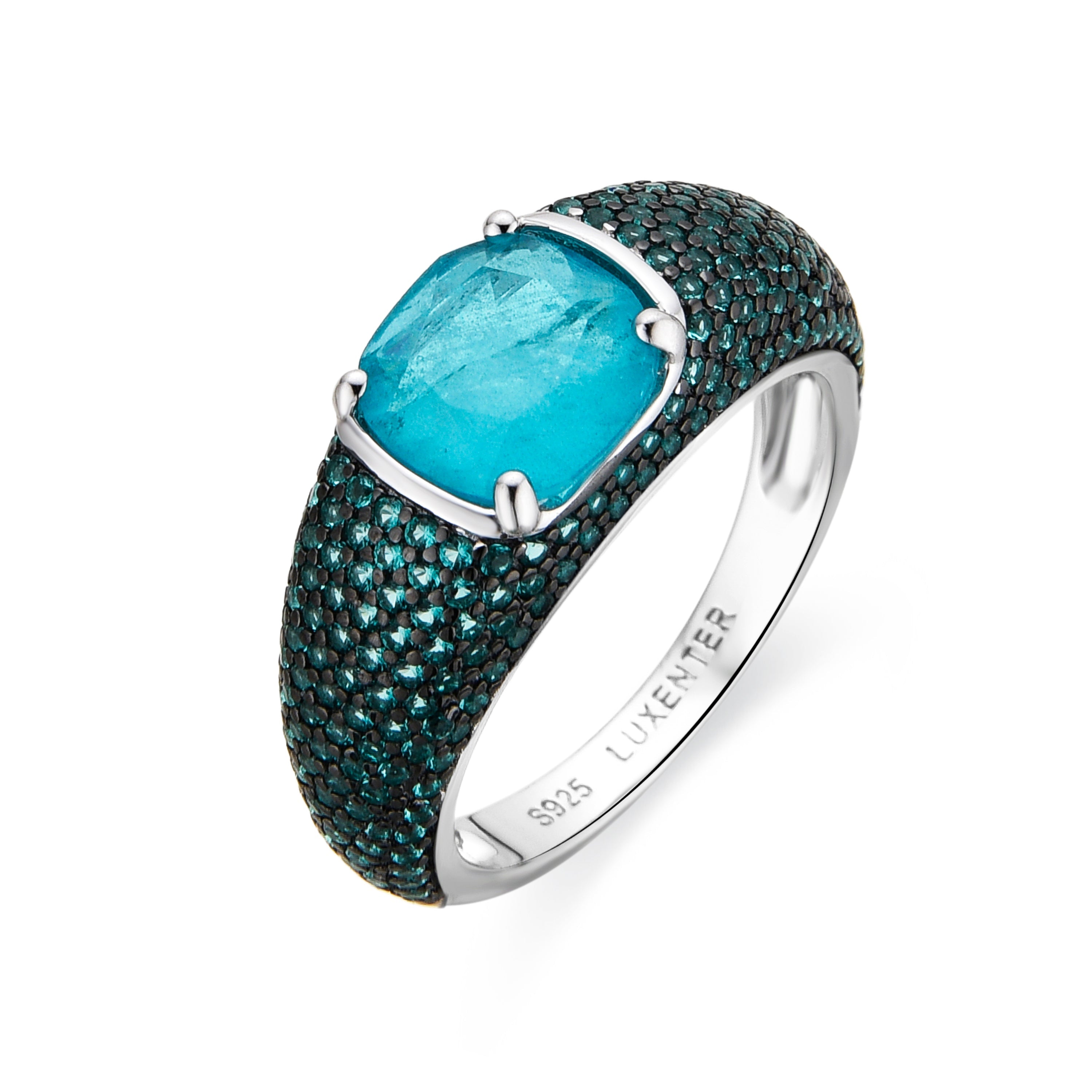 925 Sterling Silver and Paraiba Green Hydrothermal Quartz Ring with Rhodium Finish - Lesli