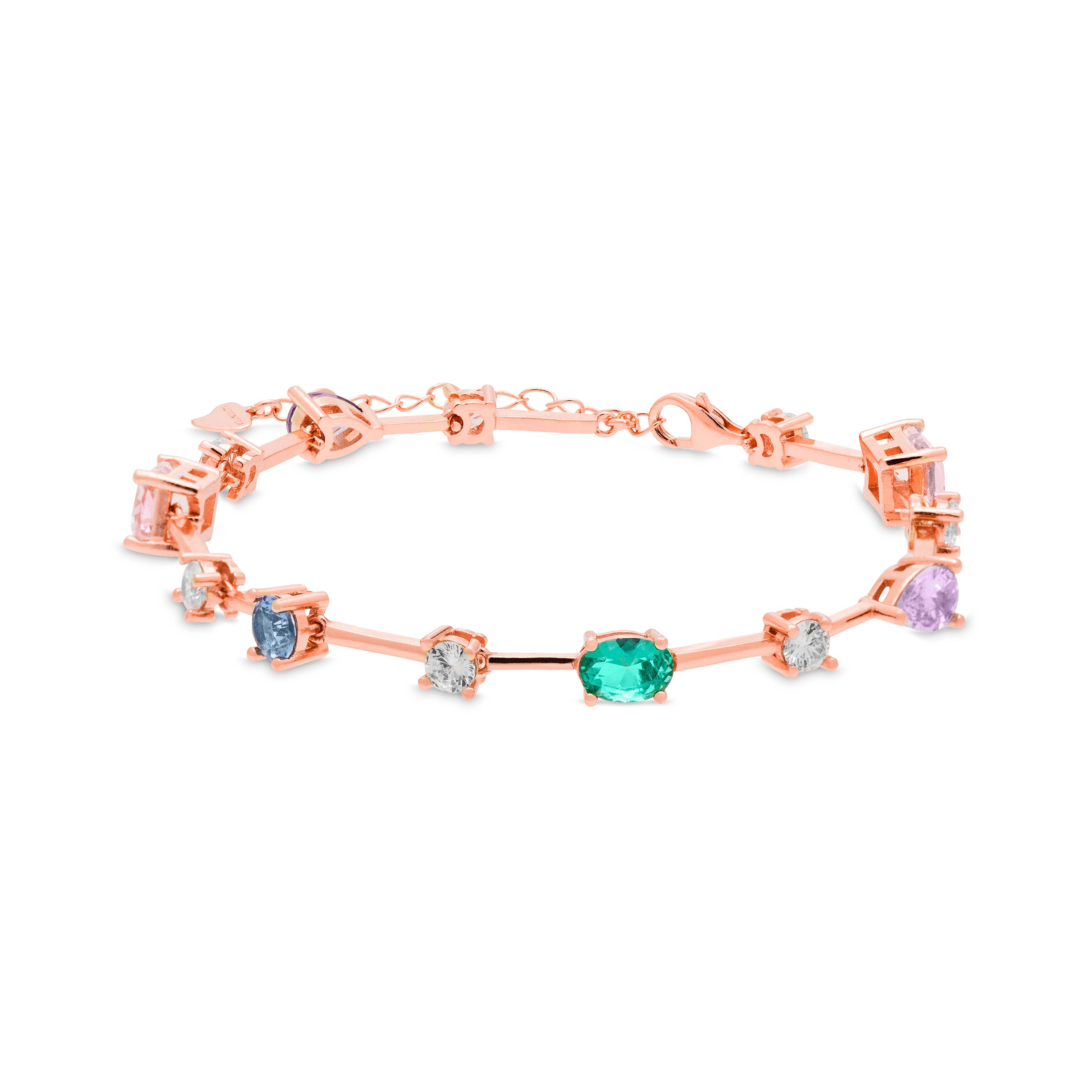925 Sterling Silver Bracelet with Multicolor Zirconia Finished in 18K Rose Gold - Anvell