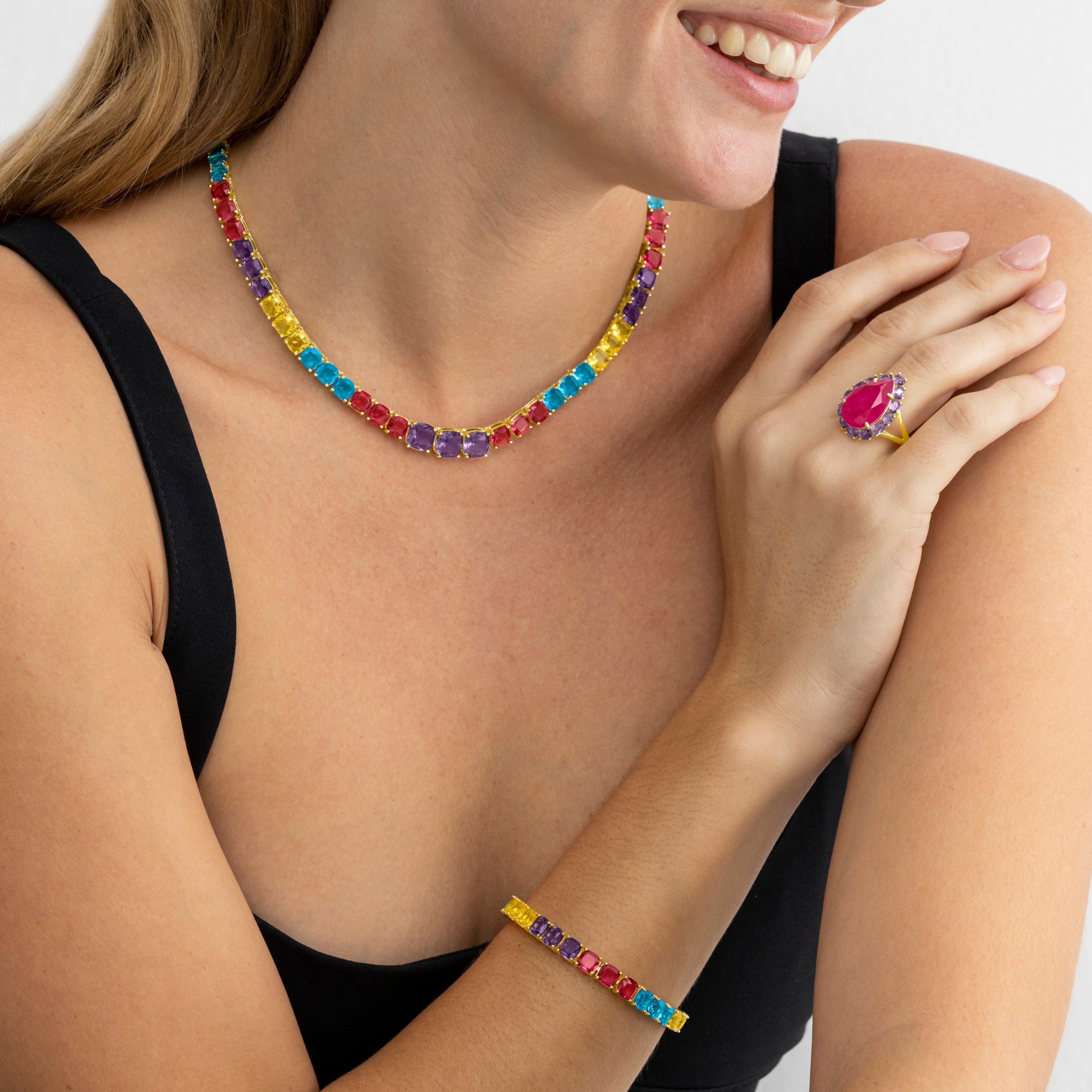 925 Sterling Silver and Multicolor Hydrothermal Quartz Bracelet with 18k Gold Finish - Thorka