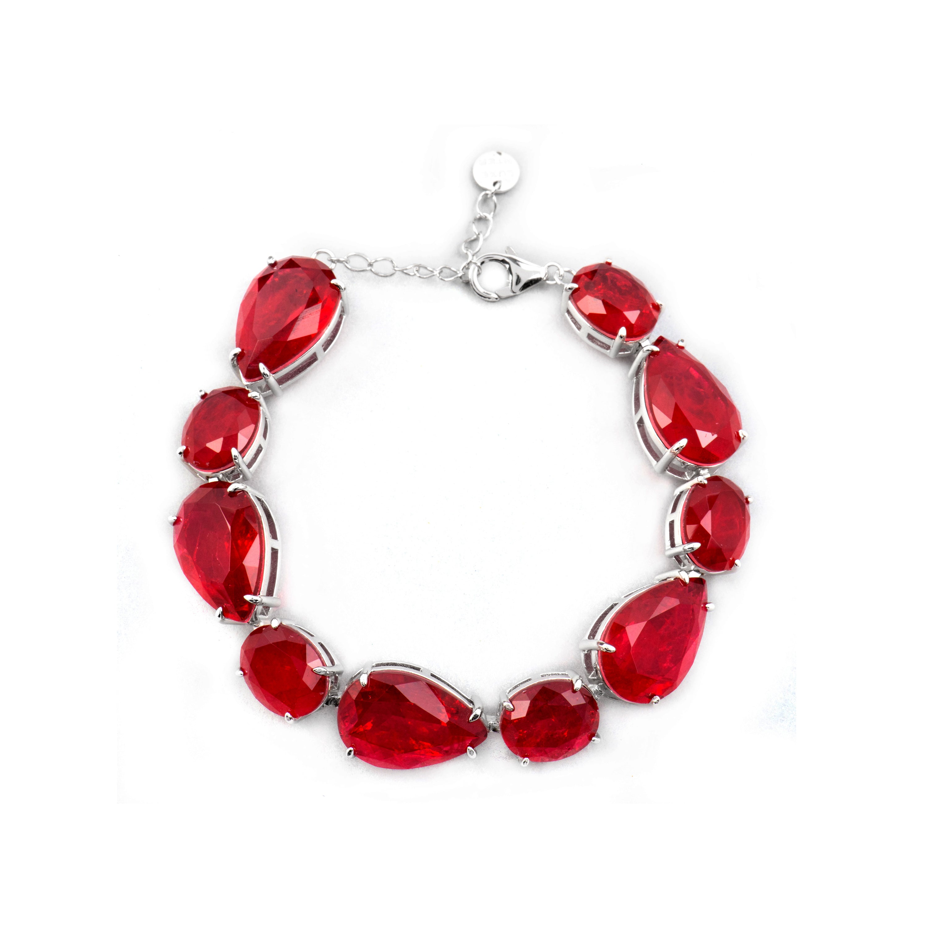 Pulseira em Prata de Lei 925 e Quartzo Hidrotermal Cereja com acabamento em ródio - Grywi