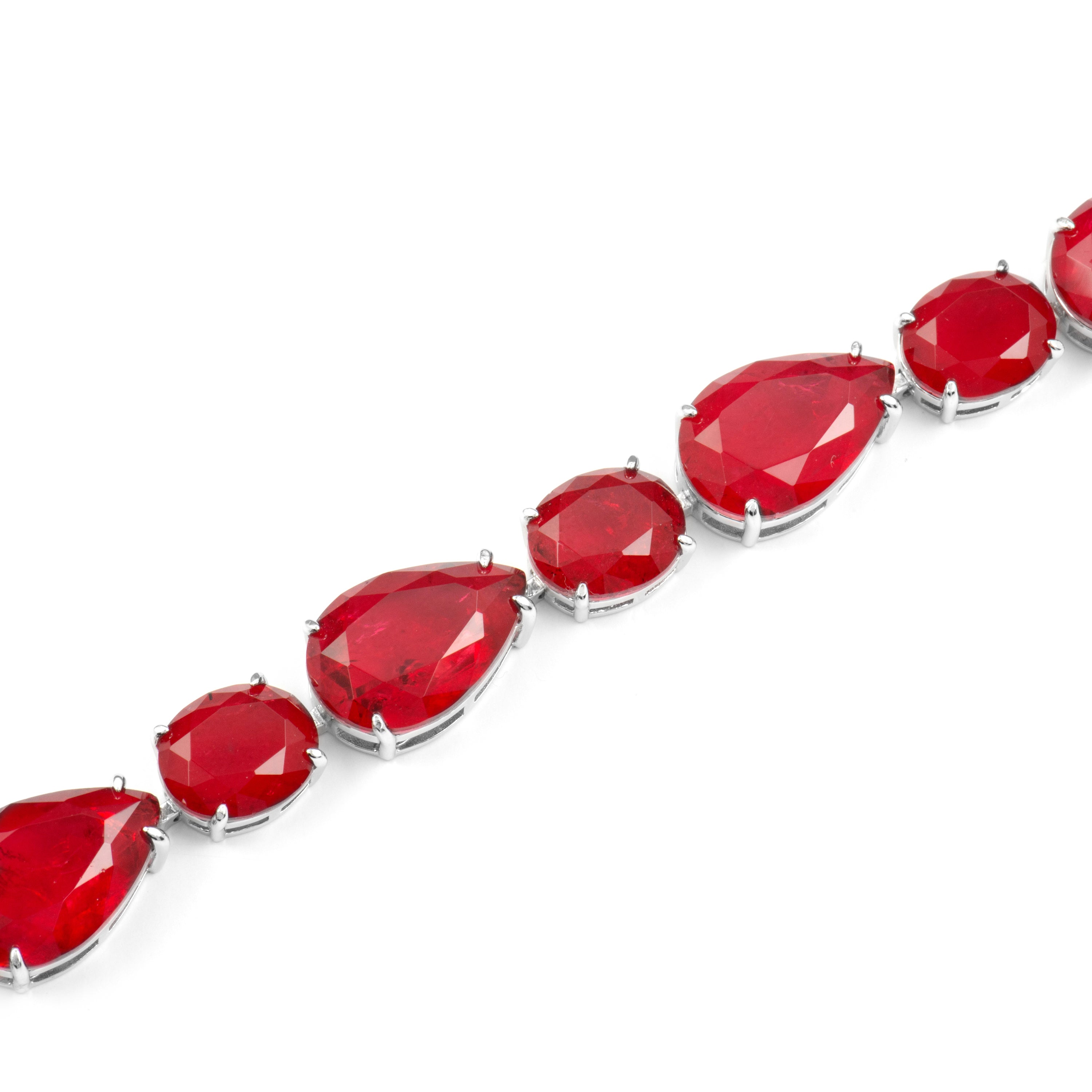 Pulseira em Prata de Lei 925 e Quartzo Hidrotermal Cereja com acabamento em ródio - Grywi