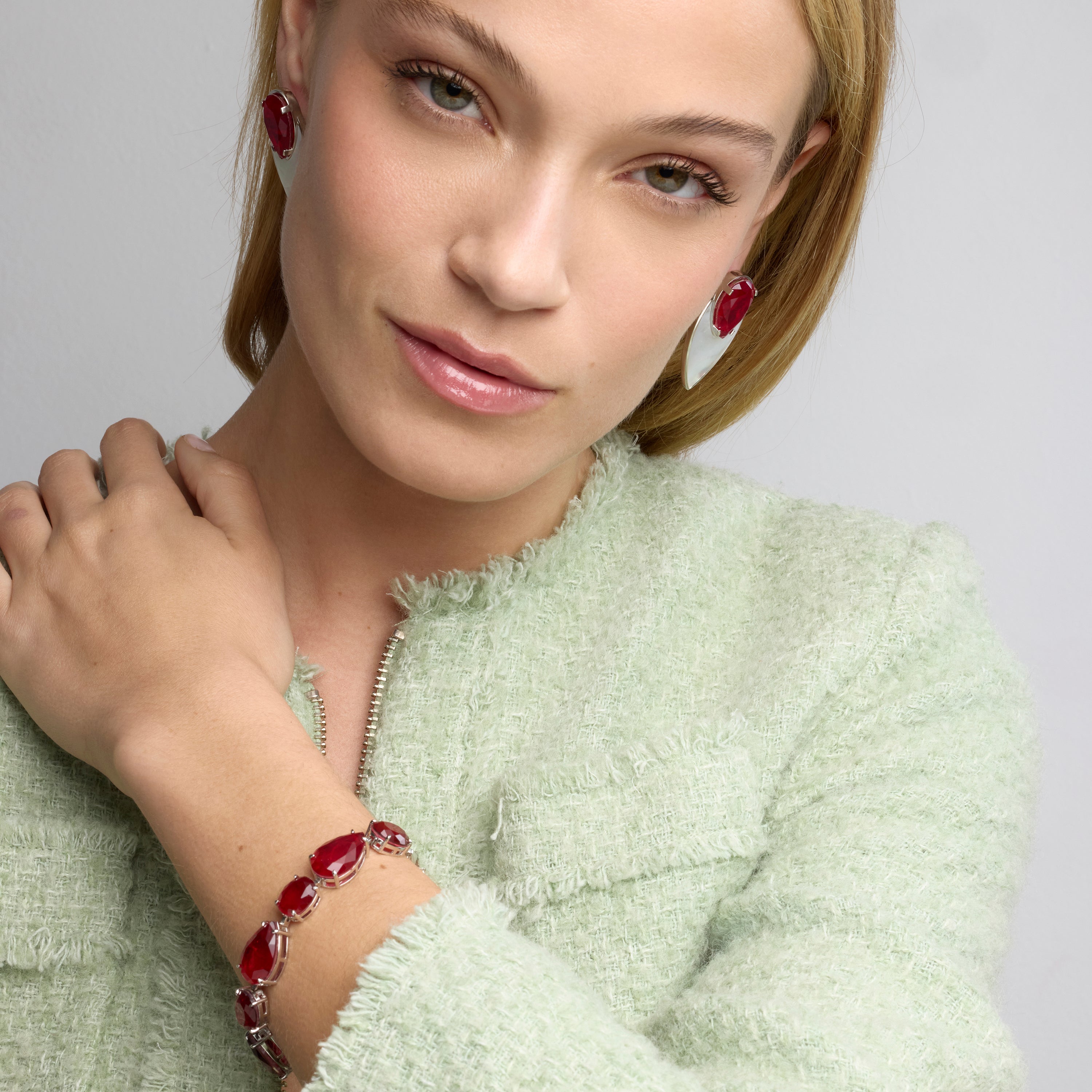 925 Sterling Silver and Cherry Hydrothermal Quartz Bracelet with Rhodium Finish - Grywi