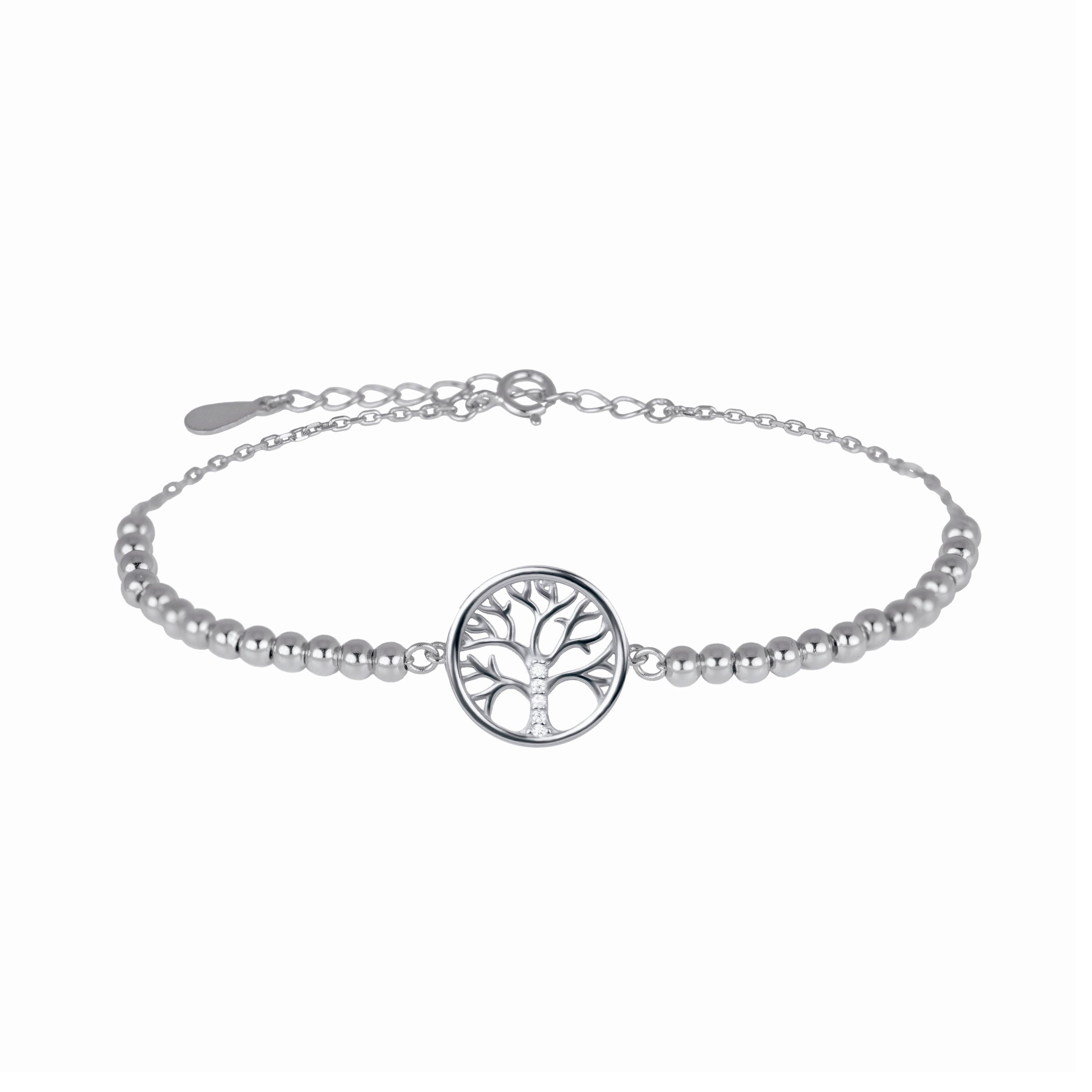 925 Sterling Silver Bracelet with Rhodium-Plated Brilliant Zirconia - Tree of Life