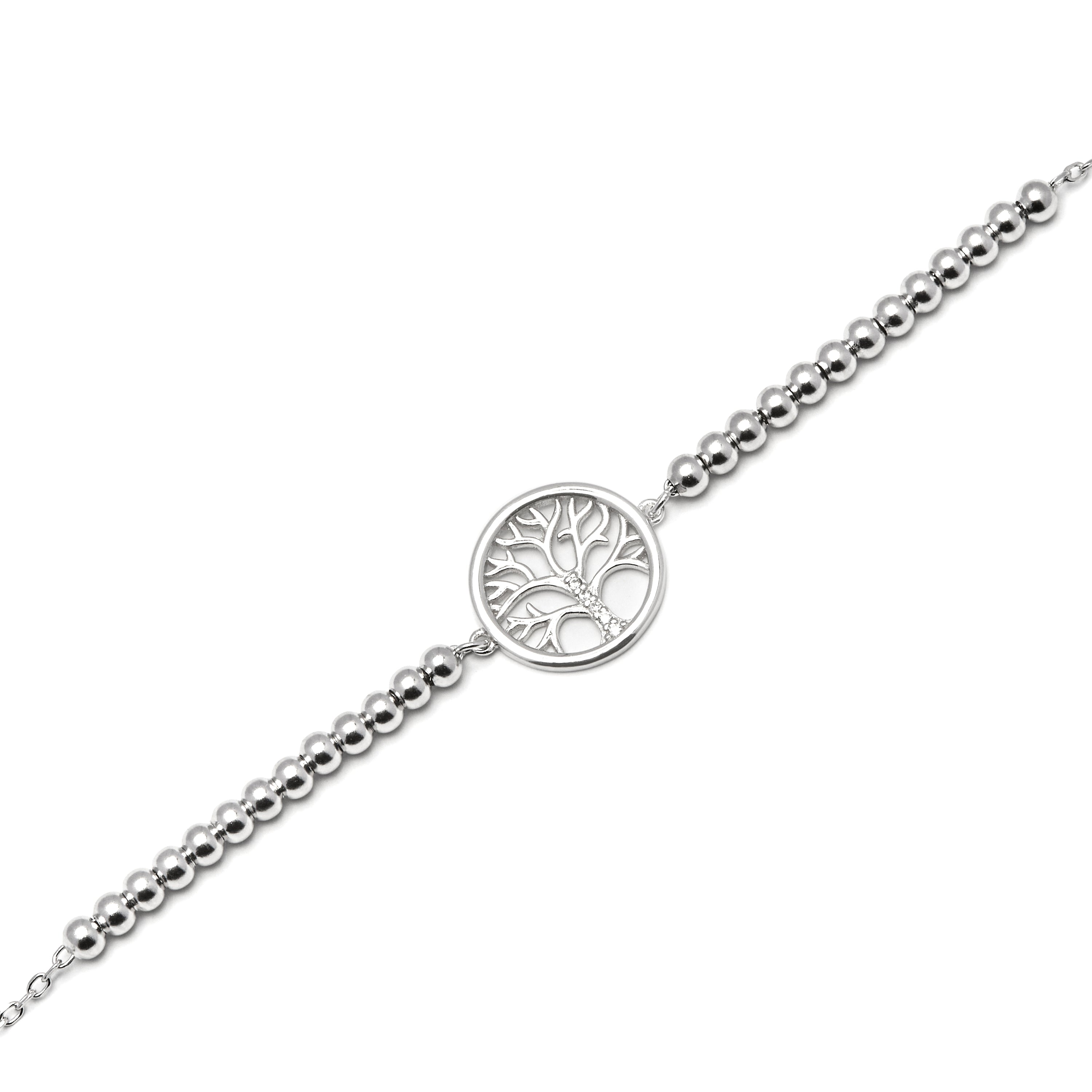 Pulseira de Prata de Lei 925 com Zircônia Brilhante com acabamento em ródio - Árvore da Vida
