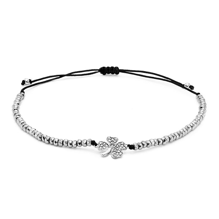 925 Sterling Silver Bracelet with Rhodium-Plated Brilliant Zirconia - Clover